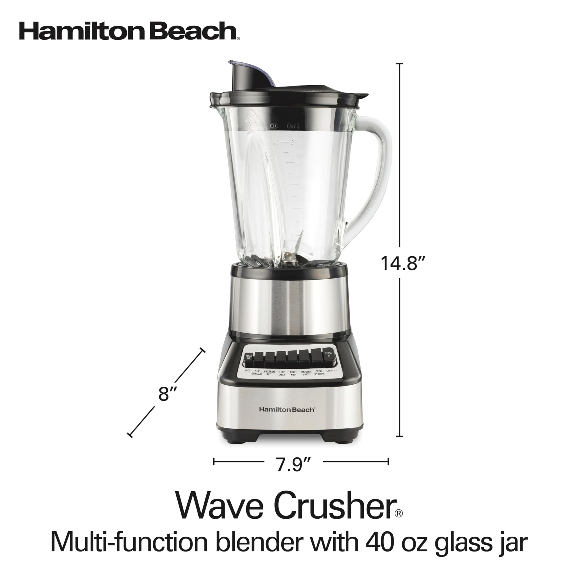 Licuadora Miltifunción Hamilton Beach 54221/14 velocidades/ 700 watts de potencia/ 3 años de garantía/Vaso de Vidrio de 1.18 L