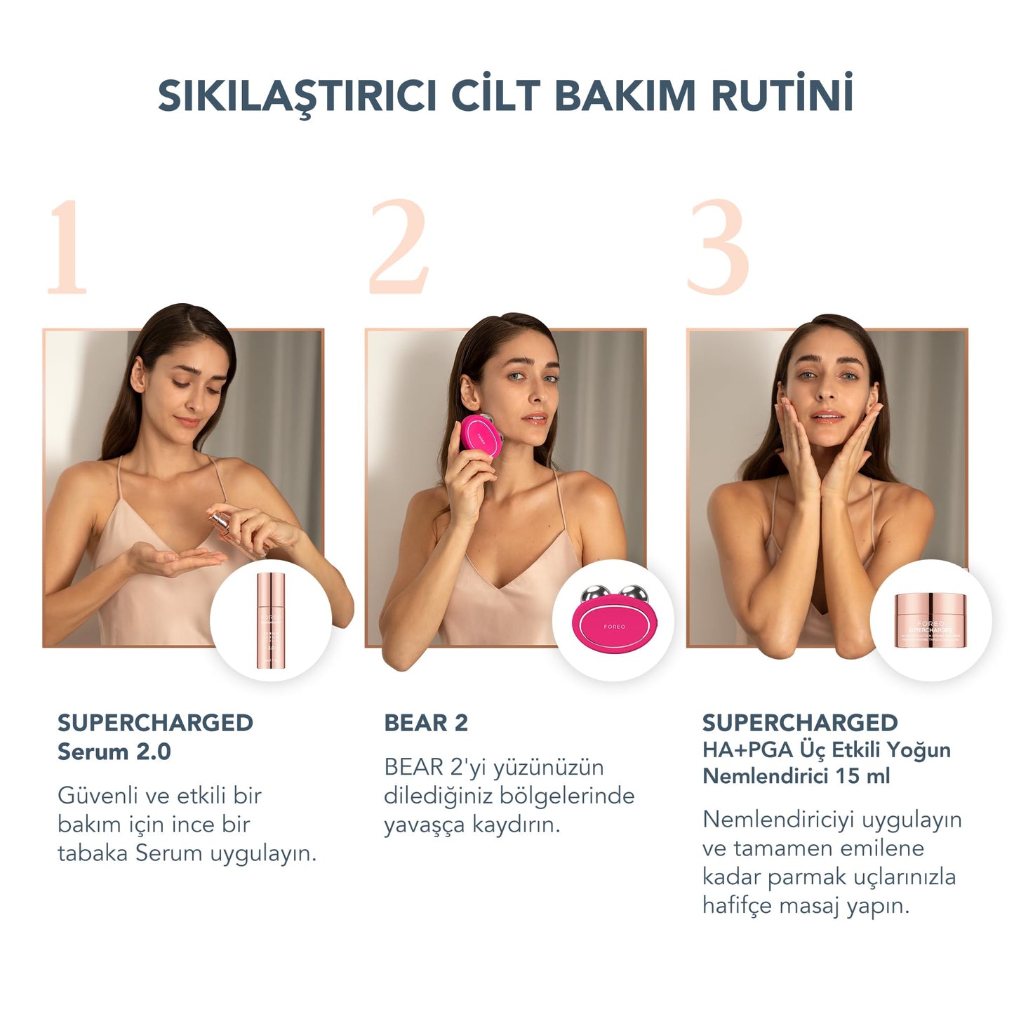 FOREO BEAR 2 Set - Set de skin care - Masajeador facial de microcorrientes + SUPERCHARGED SERUM 2.0, 30 ml + SUPERCHARGED Crema hidratante intensa de triple acción HA+PGA, 15 ml - Antiedad - Lifting