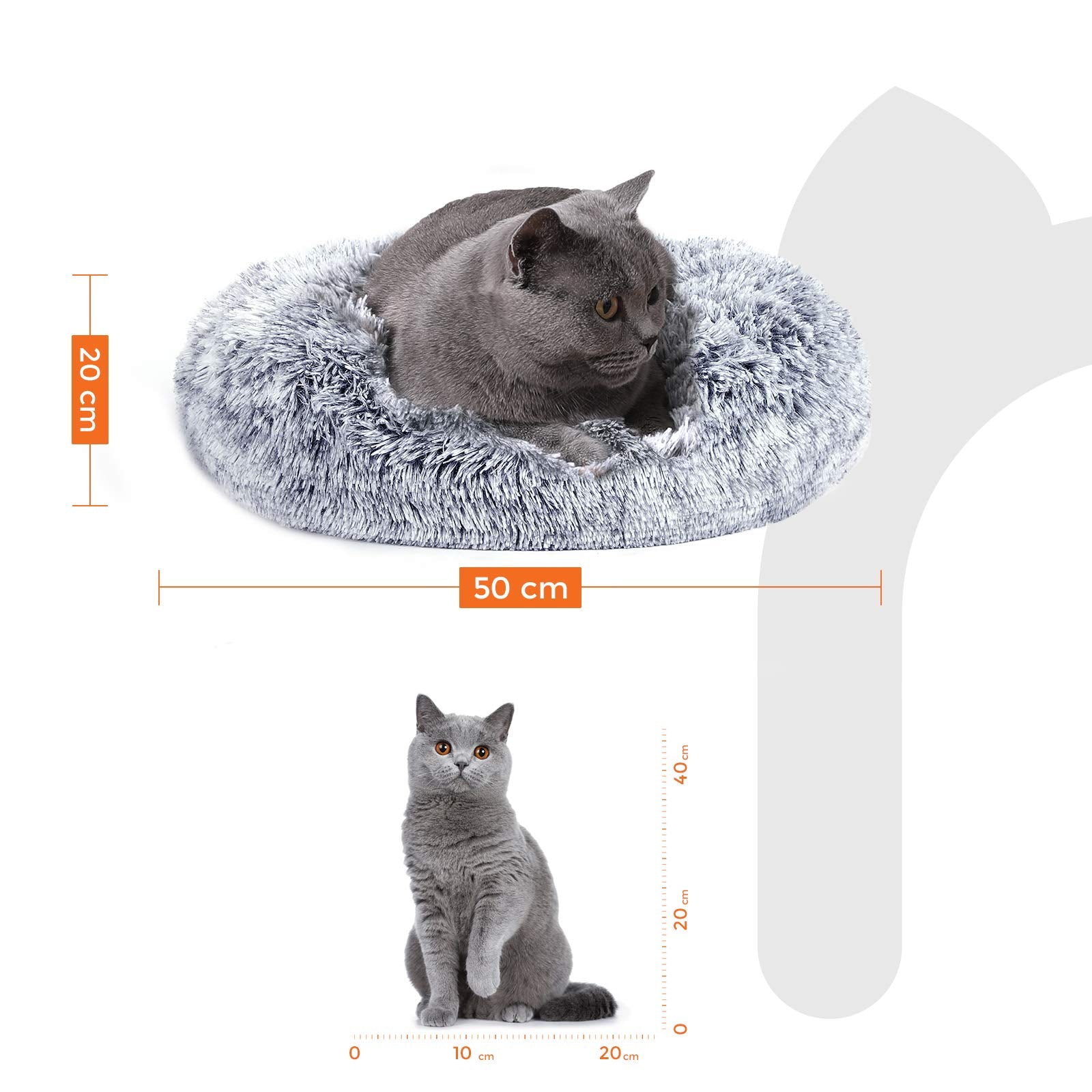 Feandrea Cama de Perros, Cama para Mascotas, Diámetro de 50 cm, Cojín Central Extraíble y Lavable, Alfombra de Felpa, Gris Ombré MPGW037G01