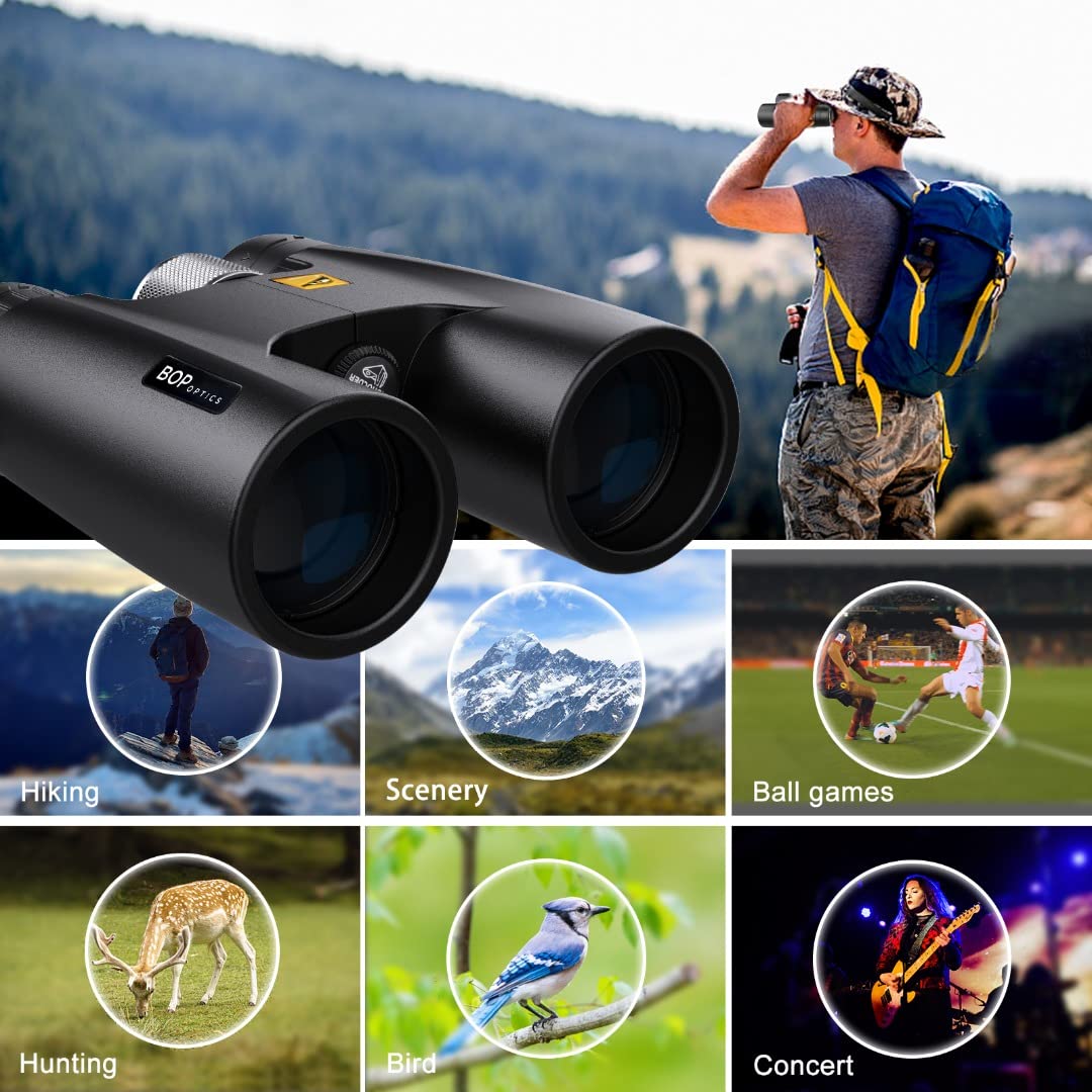 Prismáticos de Birds of Prey Optics de 10 x 42 pulgadas para adultos de alta potencia, prismáticos HD para observación de aves, prismáticos para caza con bolsa de transporte, artículos esenciales de viaje, artículos esenciales para cruceros y equipo de ca