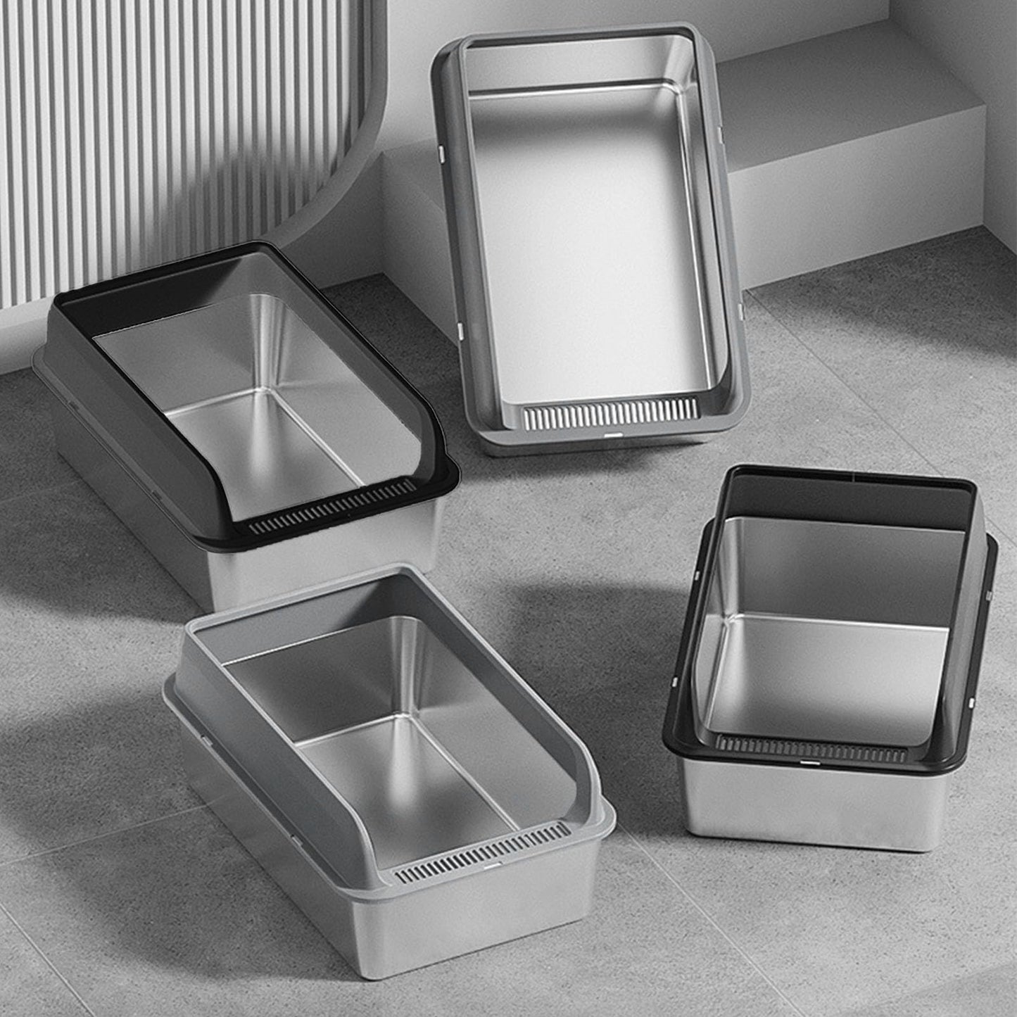 Caja de Acero Inoxidable Antiadherente Zunate Grande con Tapa para Gatos