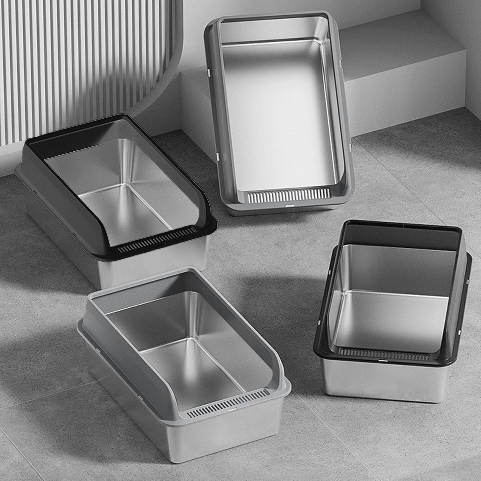 Caja de Acero Inoxidable Antiadherente Zunate Grande con Tapa para Gatos