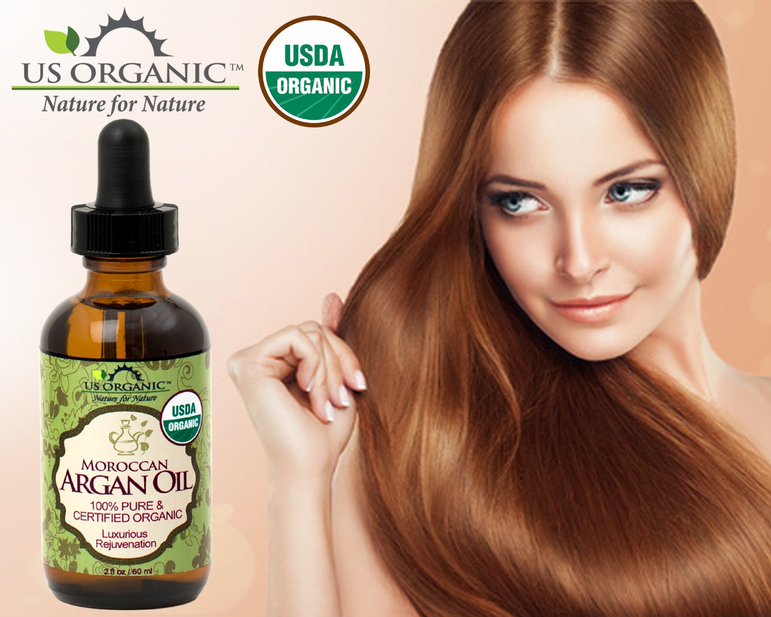 US Organic Moroccan Argan Oil, USDA Certified Organic,100% Pure & Natural, Cold Pressed Virgin, Unrefined, in Amber Glass Bottle with Glass Eye Dropper for Easy Application (2 oz (56 ml))