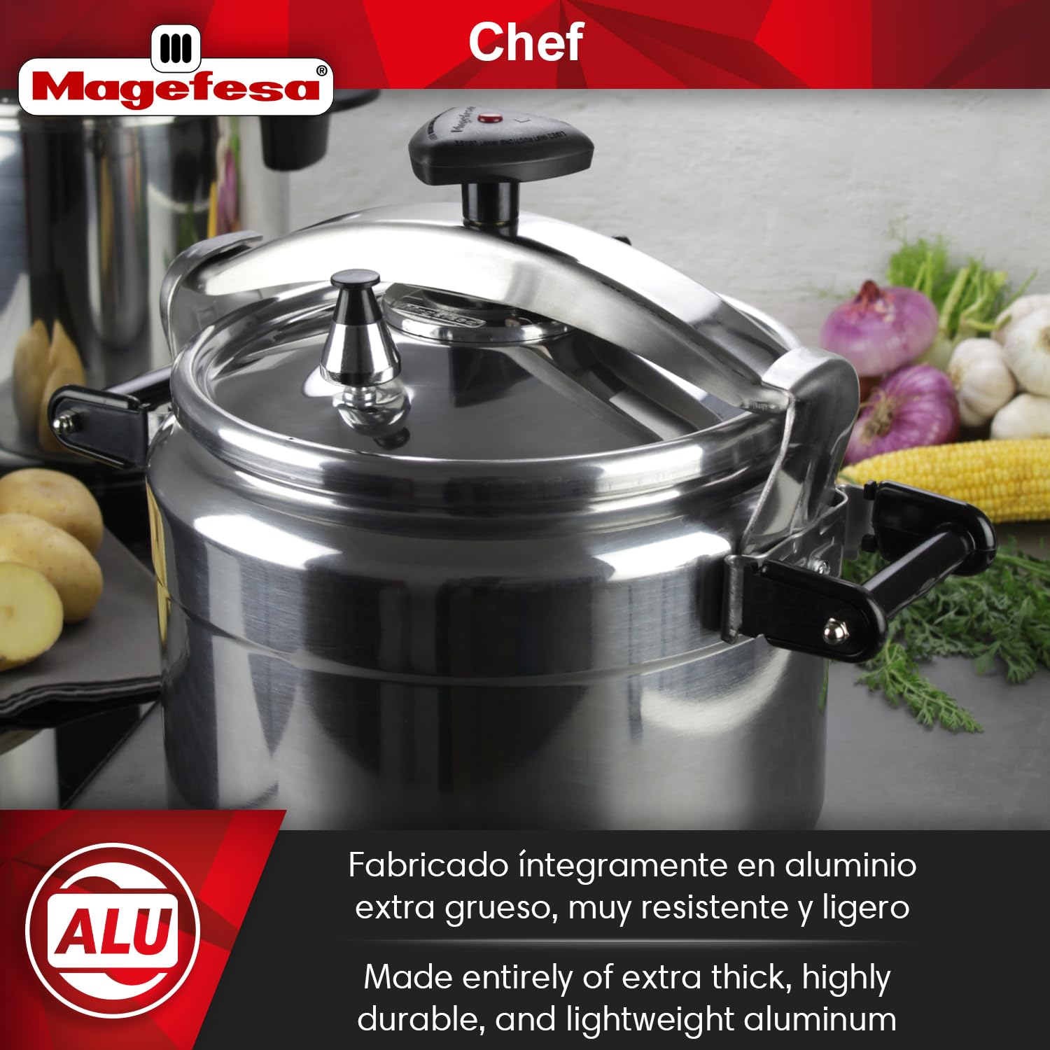 Magefesa Olla de Presión Chef 15, Aluminio Profesional, 15 litros, plata