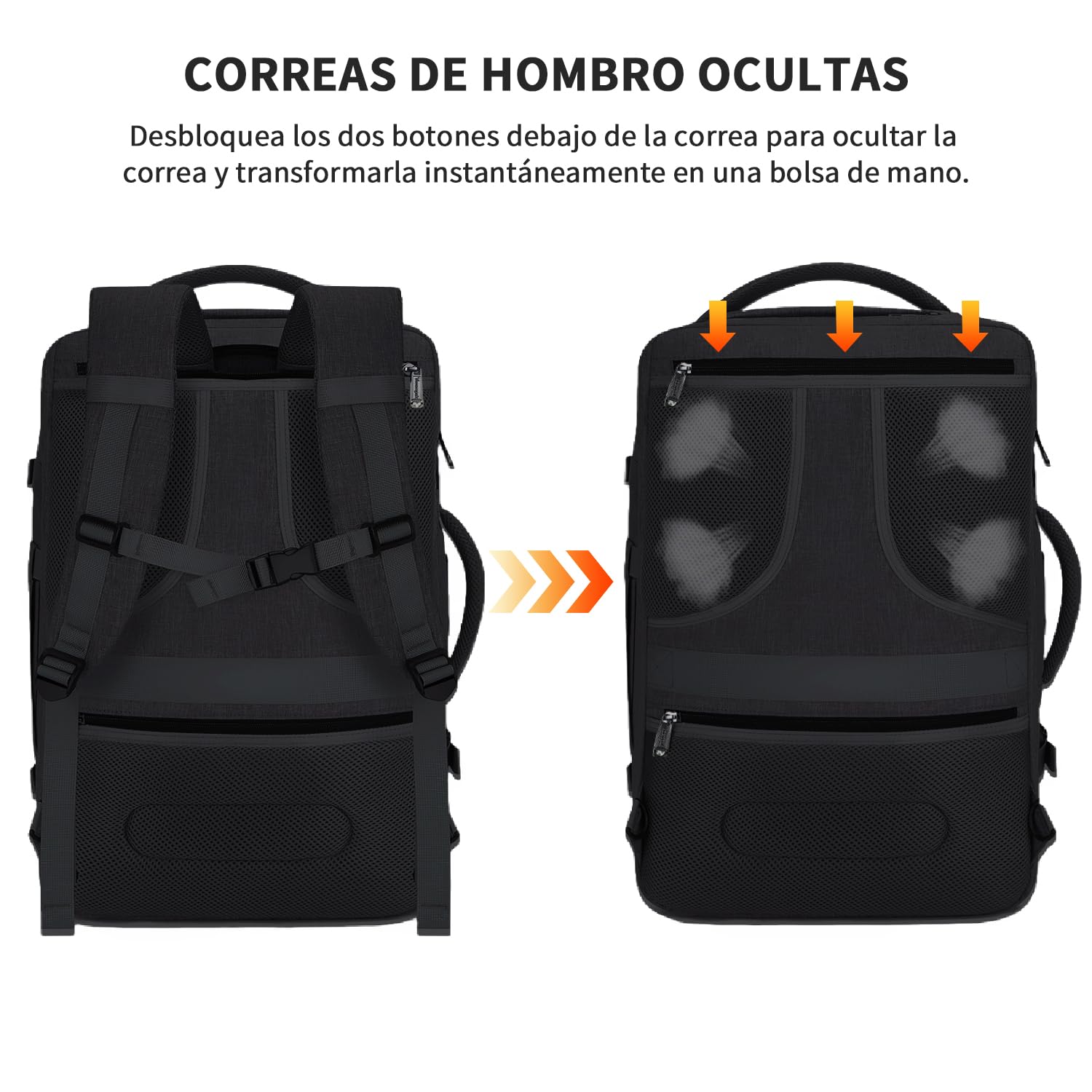 Juego de mochila de viaje de 5 piezas, mochila de equipaje certificada por vuelo extra grande 40 L, maleta expandible con 4 bolsas de almacenamiento, mochila de negocios impermeable, unisex (Negro)