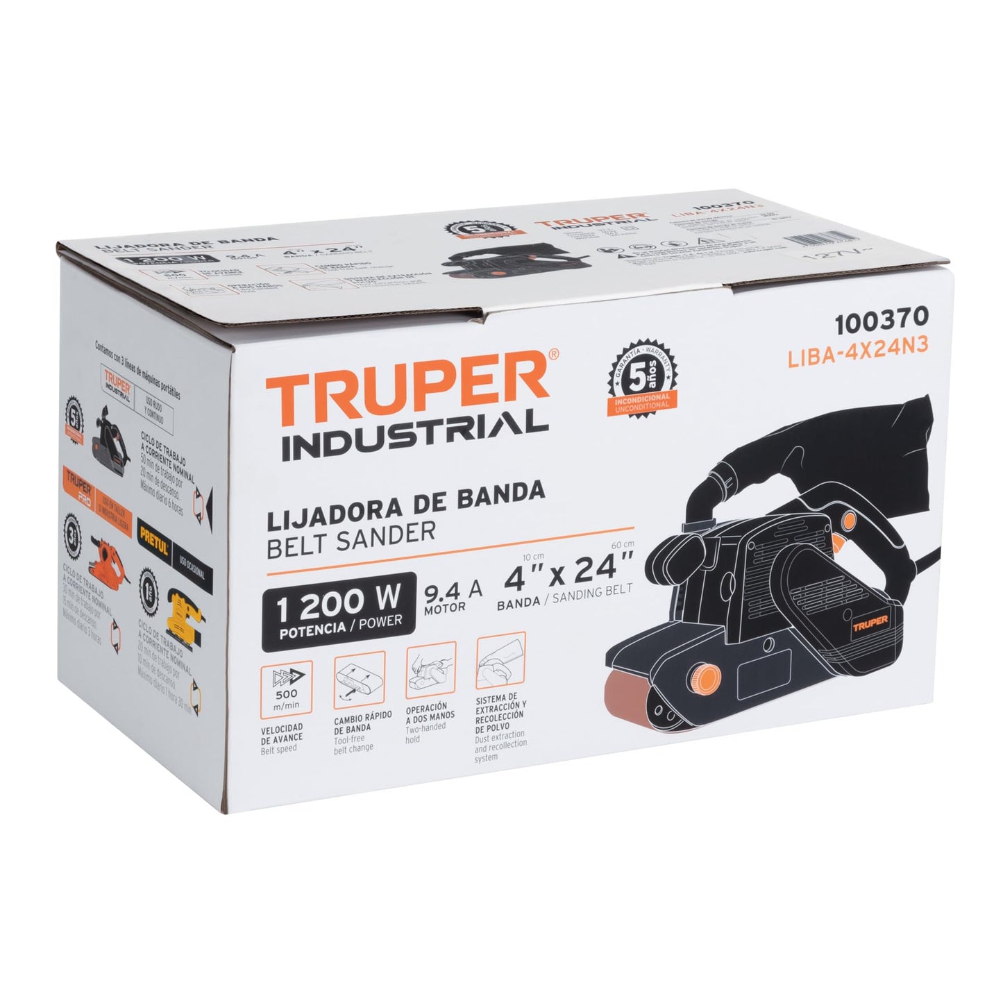 Truper LIBA-4X24N3, Lijadora de banda 4 X 24", industrial, 1200 W