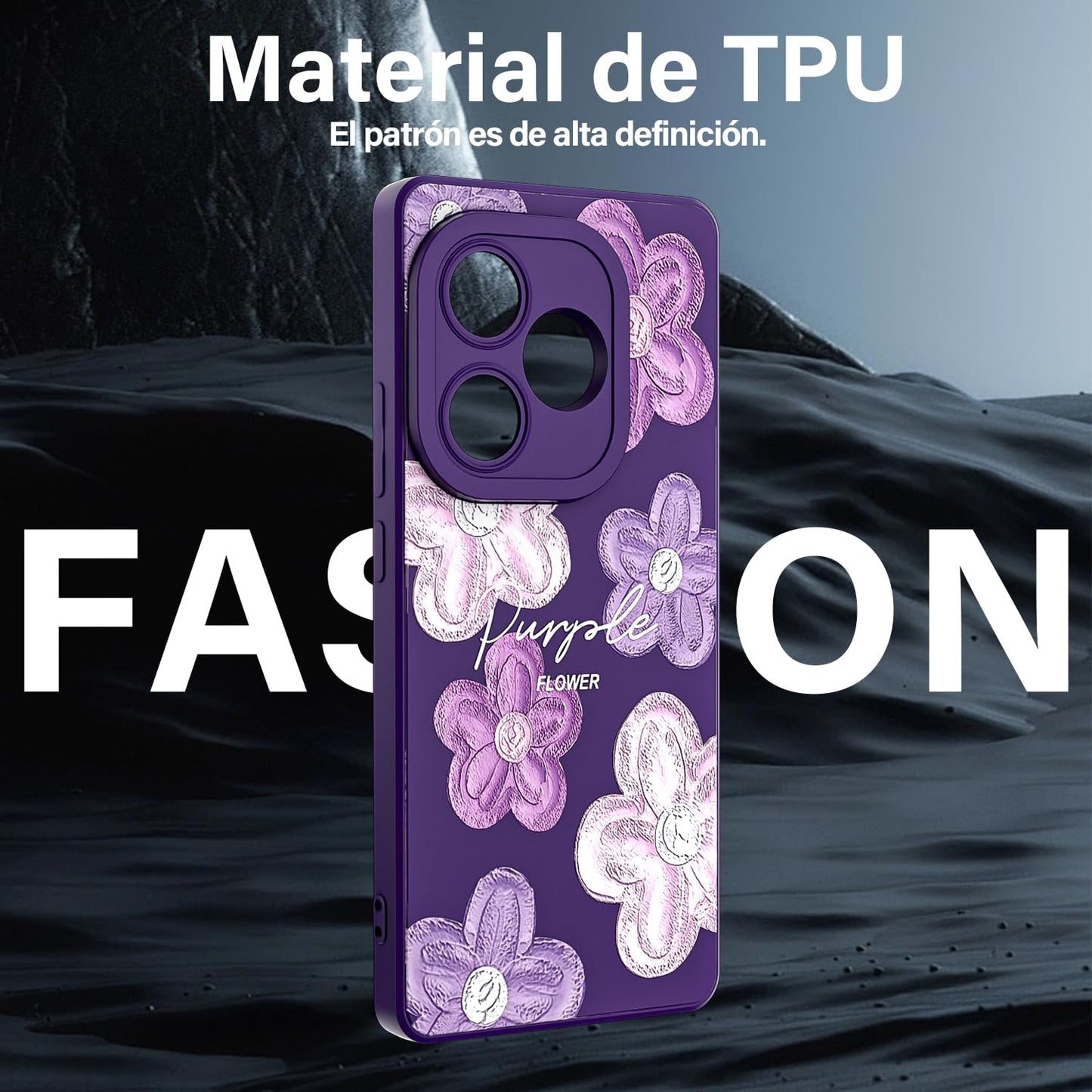 Threehao Funda para Realme GT 6 y Realme GT 6T Case Uso Rudo, Ultra Delgado Flexible Púrpura Suave TPU Silicona Carcasa con Moda Aesthetic Dibujos Flores, Antigolpes Anti-arañazos Protectora