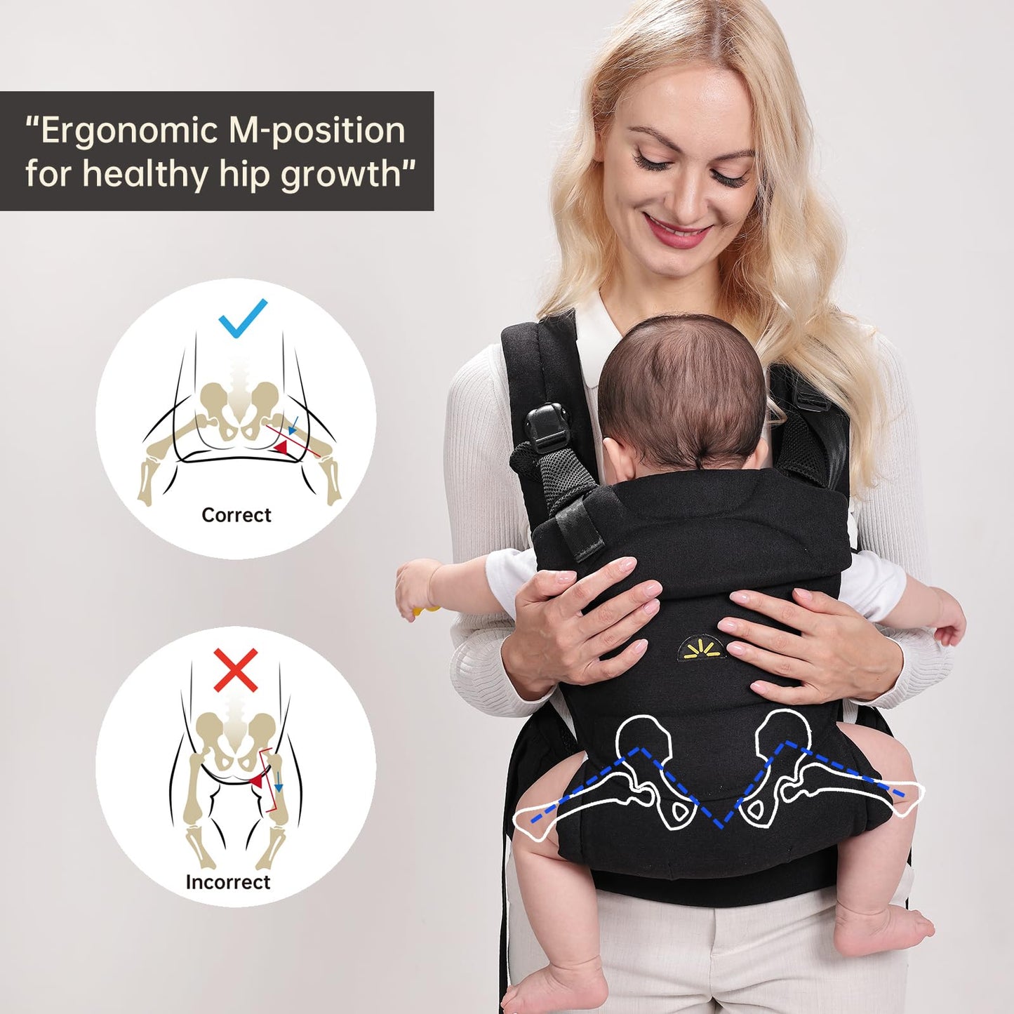 Dawnbud - Portabebés para recién nacidos y niños, ajustable, ultrasuave y ligero, ergonómico con soporte para la cabeza, equipo de viaje para bebés, artículos esenciales para bebés (negro)