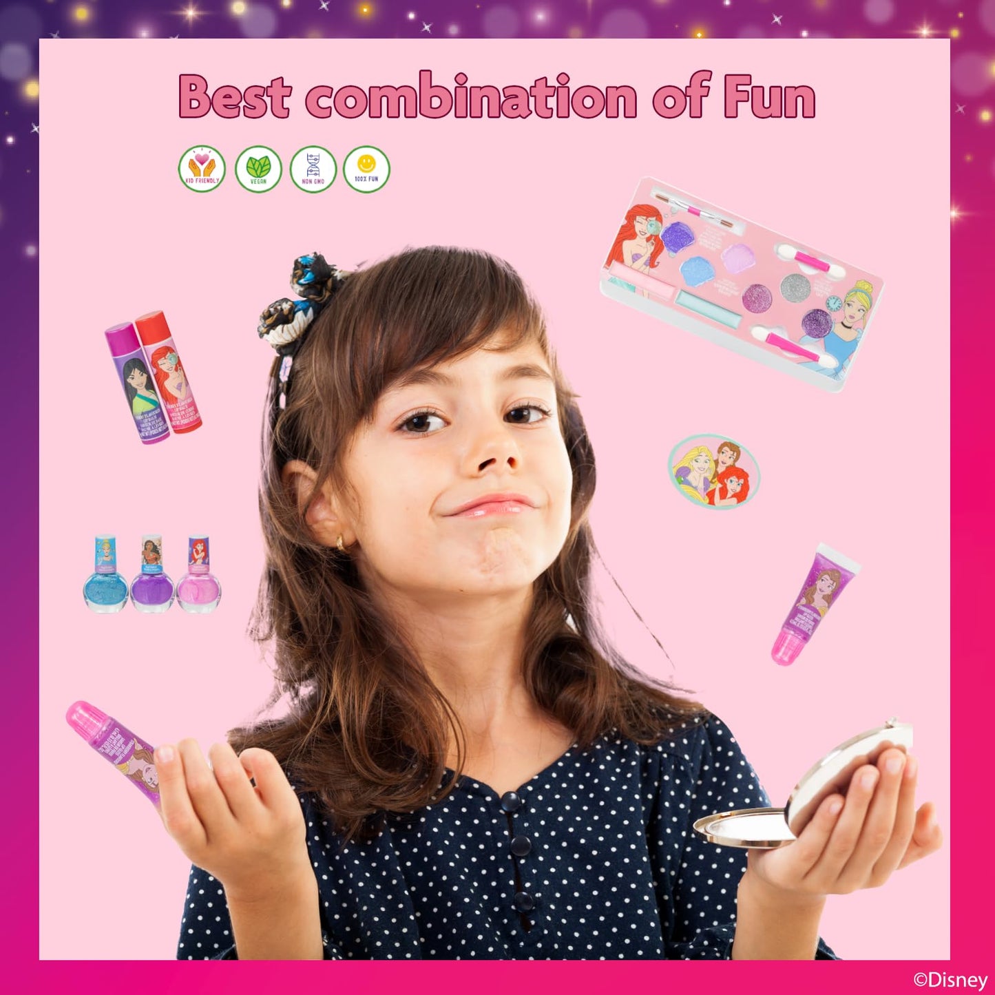 Disney Princess Set de Maquillaje para Niñas Gloss y Esmalte con Maletín de Belleza