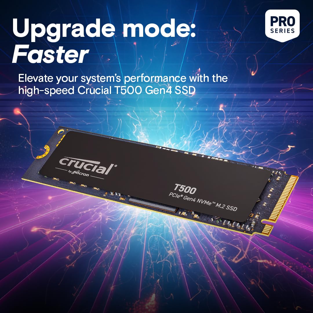 Crucial T500 2TB Gen4 NVMe M.2 SSD Interno para Juegos, hasta 7400MB/s, Compatible con portátiles y Equipos de sobremesa + Adobe CC de 1mo Todas Las Aplicaciones - CT2000T500SSD8