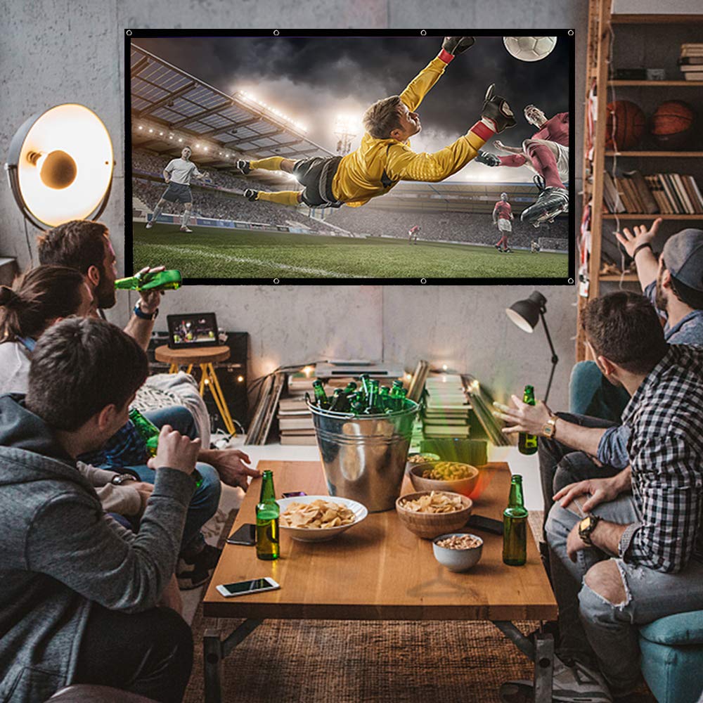 Jscreen Nell Zimi - Pantalla de proyección de 60 pulgadas (16:9 HD, plegable, antiarrugas, portátil, para cine en casa, soporte interior, proyección de doble cara