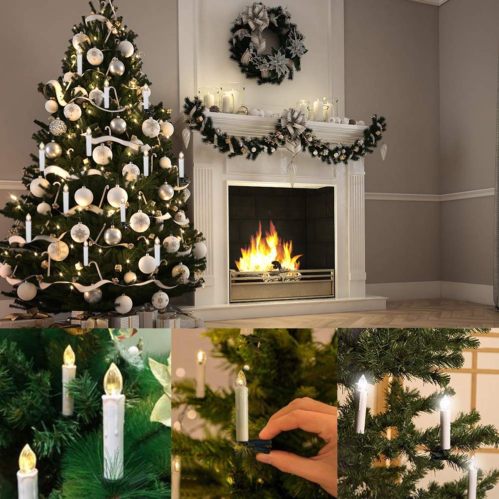 HANNAHONG - 10 velas LED sin llama con control remoto, mini cera falsa eléctrica, regulable, funciona con pilas, clips de ventanas para candelabro, corona, decoración de Navidad