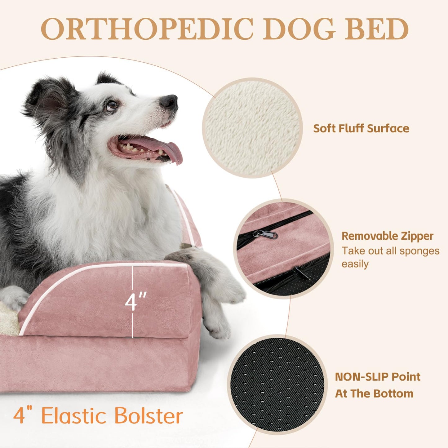 Comfort Expression - Camas de perro medianas, impermeables, de espuma ortopédica para perros medianos y grandes, cómoda cama para mascotas con funda extraíble lavable y parte inferior antideslizante