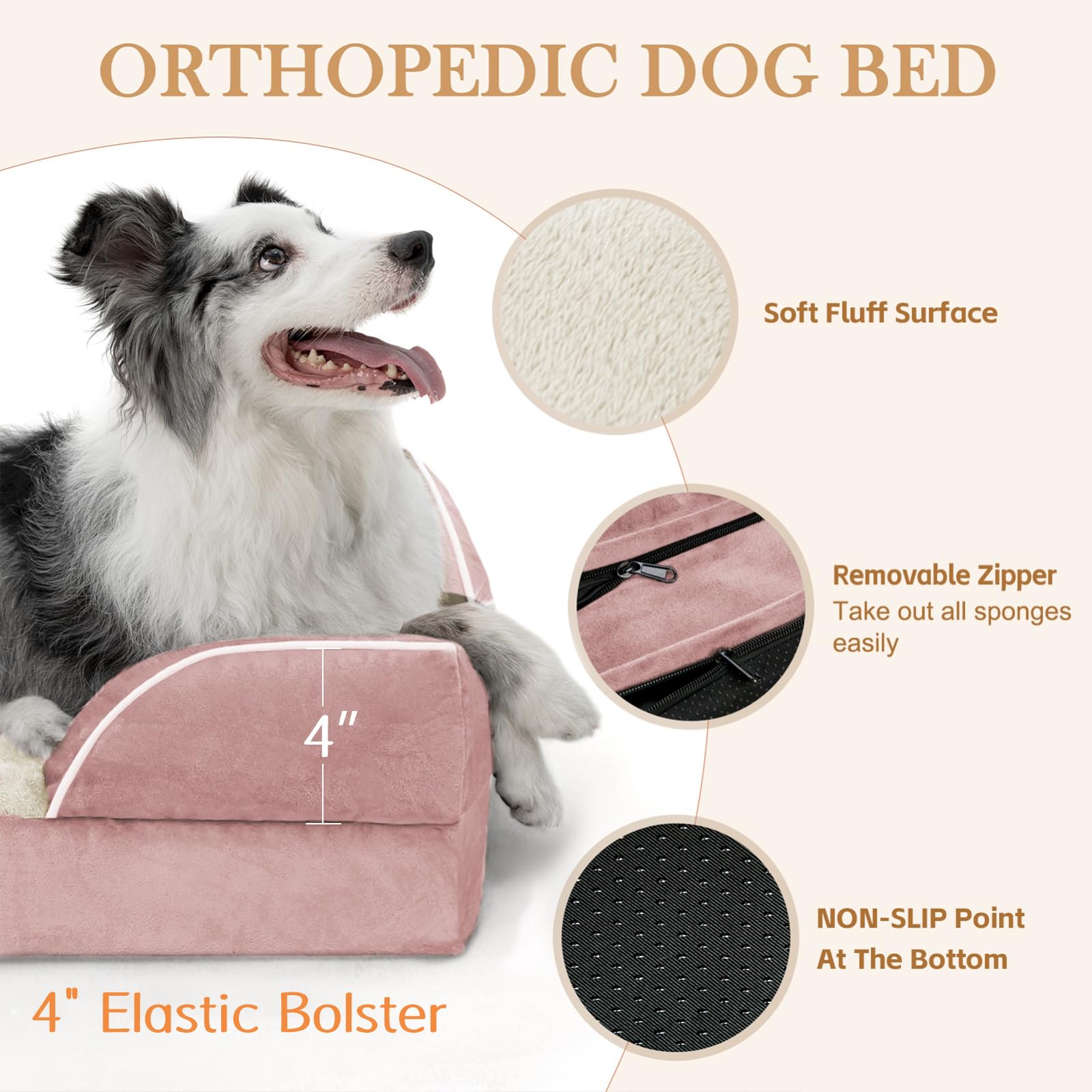 Comfort Expression - Camas de perro medianas, impermeables, de espuma ortopédica para perros medianos y grandes, cómoda cama para mascotas con funda extraíble lavable y parte inferior antideslizante