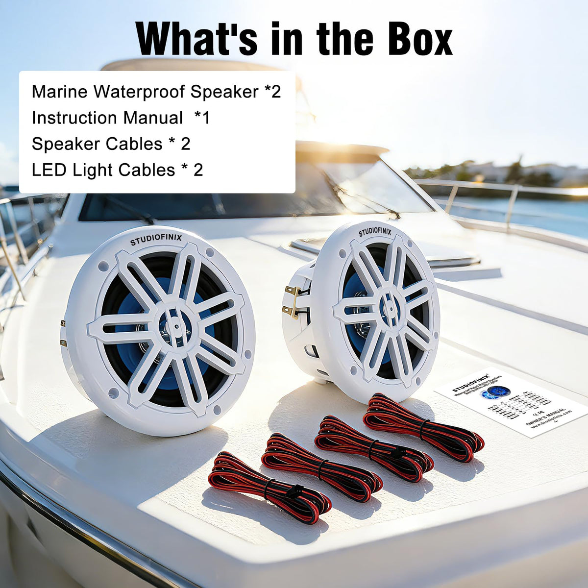 Altavoces Marinos Studiofinix Blanco 700W 6,5 Pulgadas con Luces LED Resistentes a la Intemperie