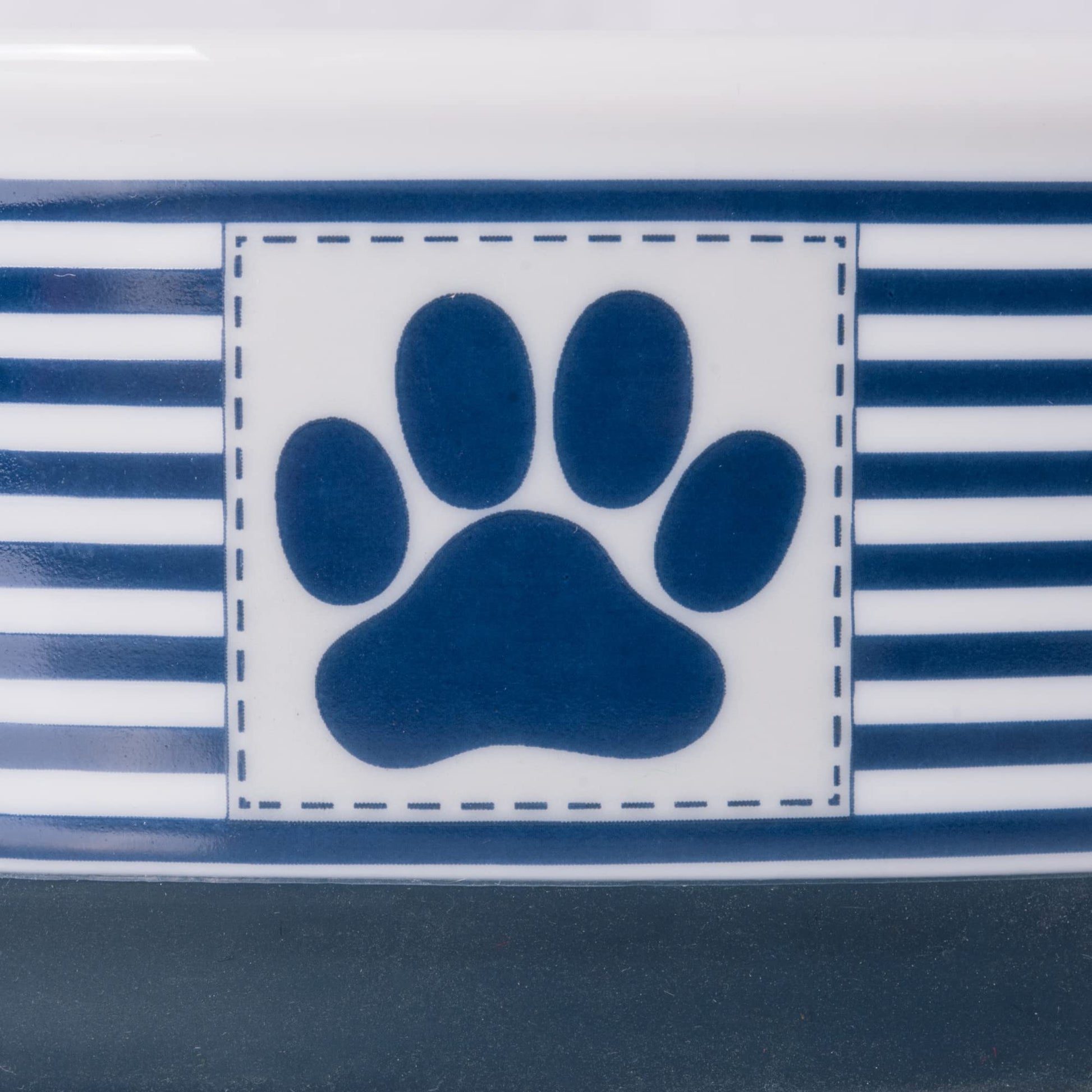DII Bone Dry Paw Patch & Stripes Ceramic Pet Bowl for Food & Water with Non-Skid Silicone Rim for Dogs and Cats (Medium - 6" Dia x 2"H) Nautical Blue - Set of 2