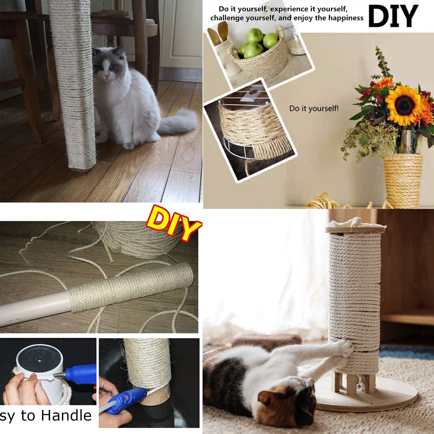 Cuerda de Sisal Natural Treasborn blanca para Rascar Gato