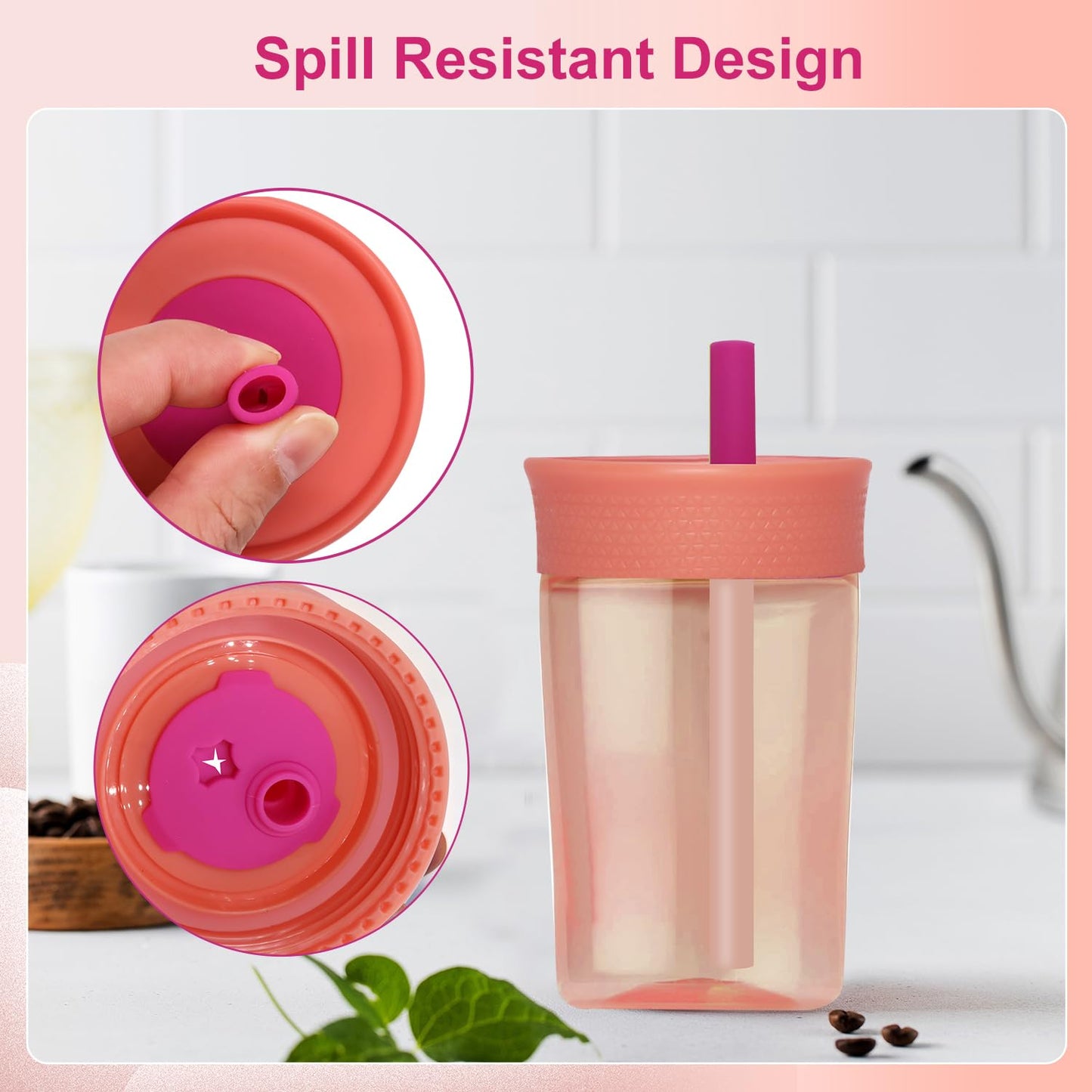 PHULWEL - Paquete de 2 tapas de repuesto para Owala Kids - Vaso aislante de 12 onzas y 15 onzas, tapa resistente a derrames con 4 popotes flexibles, sin BPA, apto para lavaplatos, accesorios para