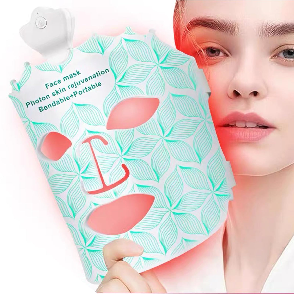 Terapia de luz LED facial de 7 colores, máscara facial LED con infrarrojo cercano de 850 nm, máscara de terapia de luz roja para el cuidado de la piel en casa y viajes