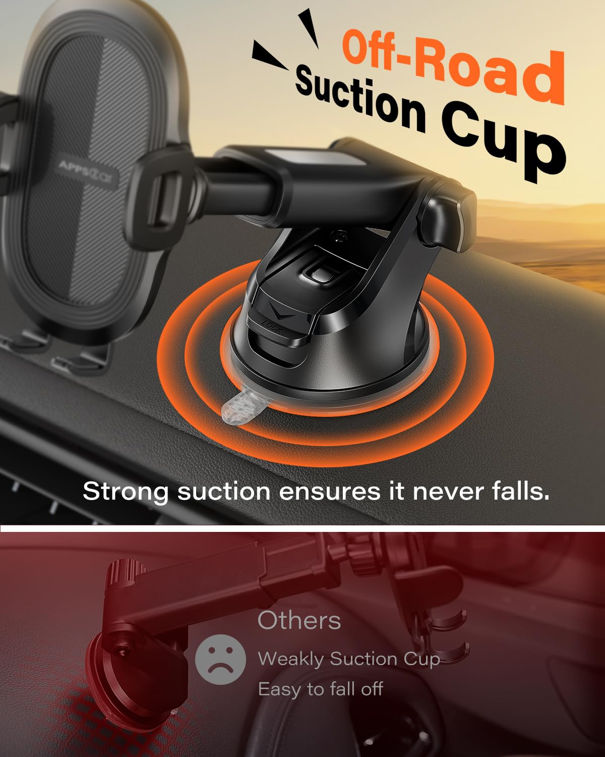 Soporte para Celular APPS2Car Negro Parabrisas y Salpicadero con Ventosa Potente para Automóvil