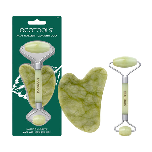 EcoTools Jade Roller and Gua sha Facial Set, rodillo facial y herramienta de masaje, 100% Jade Skin care Essential