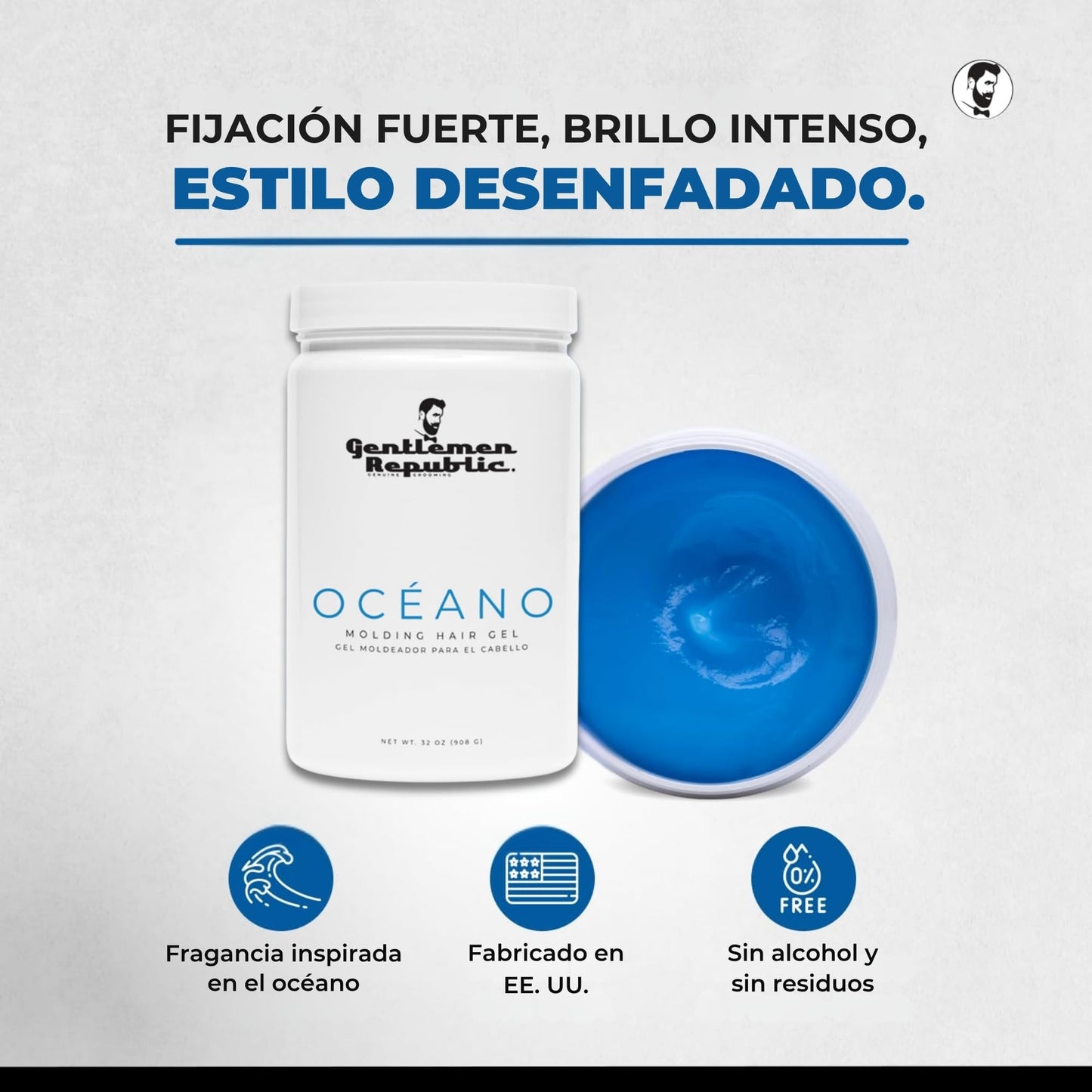 Gentlemen Republic Genuine Grooming Gentlemen Republic - Gel Oceano de 32 Oz con Bomba, Fijaci?n Fuerte y Alto Brillo para Todo Tipo de Cabello, 100% Libre de Alcohol y F?cil de Aplicar, F?rmula Profe