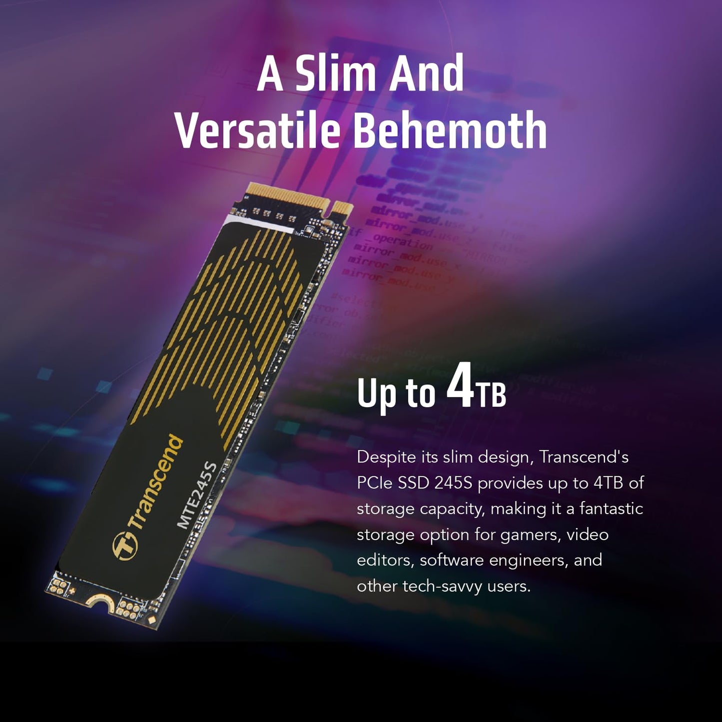 Transcend TS250GMTE245S Unidad Interna de Estado sólido para Juegos M.2 PCIe Gen4x4 2280 NVMe con disipador térmico de grafeno, con velocidades de hasta 3,200MB/s