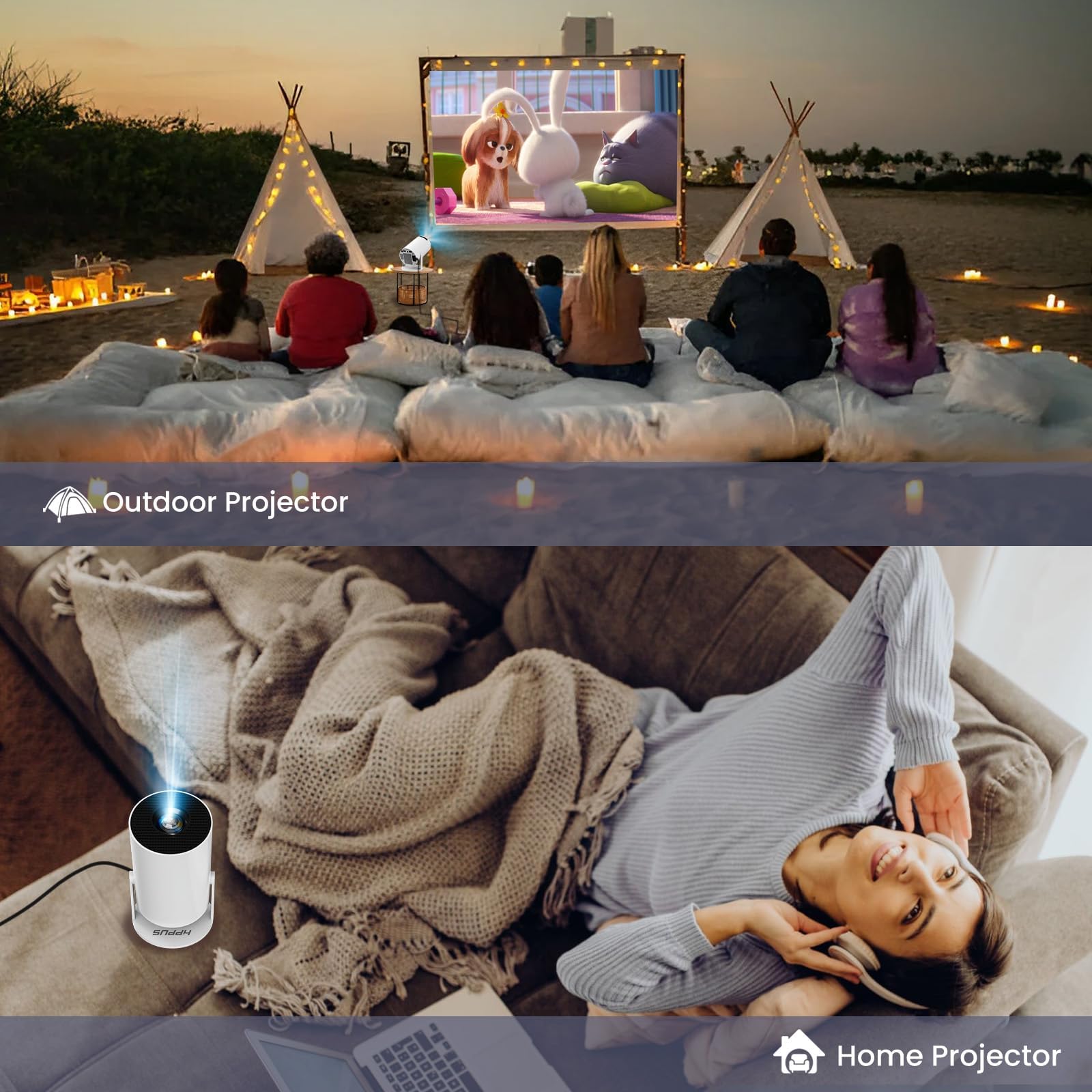 GILLAS Mini Proyector Inteligente con 4K 5G WiFi, Experiencia de Pantalla Grande con Sonido Premium, Pantalla de 150 Pulgadas,Proyector de Películas Bluetooth 5.2 Compatible con Android/iOS/HDMI/USB