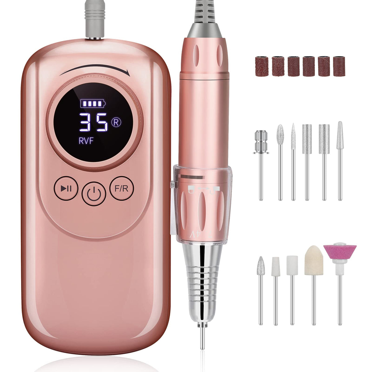 Taladro de Uñas Recargable Portátil 35000 RPM con Lima E y Brocas para Manicura y Pedicura