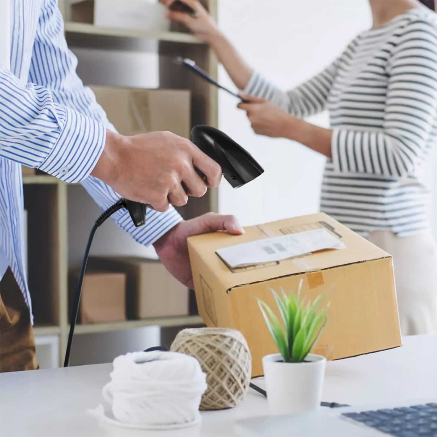 Escáner de Código de Barras Inalámbrico y Alámbrico con USB para Puntos de Venta con Soporte