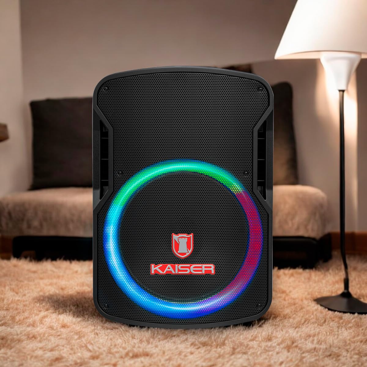 Kaiser Bocina Amplificada Inalámbrica con Micrófono Kit de Bocina Amplificada Inalámbrica Profesional 15" Pulgadas15.000 W PMPO con Bluetooth, Micrófono y Luz Multicolor MSA-7515MX