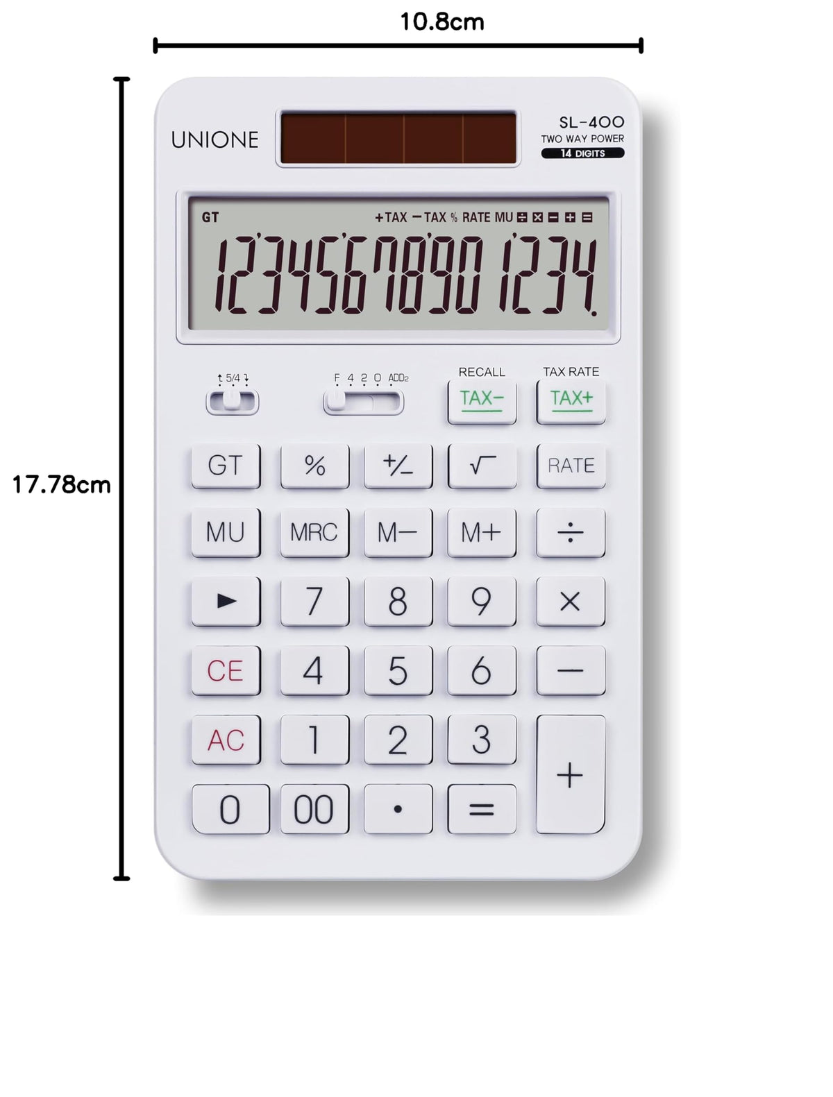 Calculadora UNIONE blanca de 14 Dígitos con Pantalla LCD Brillante para Negocios, Oficina y Escuela Secundaria