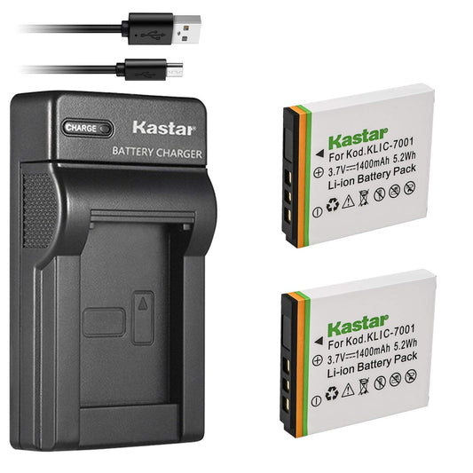 Kastar Batería (X2) y cargador USB delgado para Kodak KLIC-7001 y Kodak EasyShare M320, M340, M341, M753 Zoom, M763, M853 Zoom, M863, M893 is, M1063, M1073 is, V550. V570, Cámaras V610, V705, V750