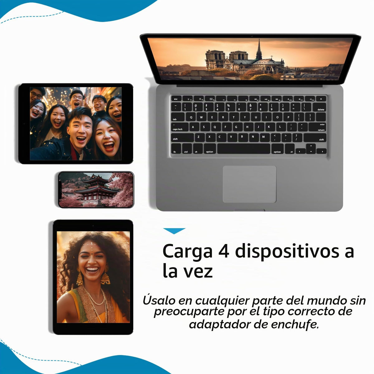Juego de Adaptador de Enchufe Internacional Ceptics Blanco USB Dual Seguro y USB-C Compacto para Viajes por Europa, Asia, África y en Todo el Mundo