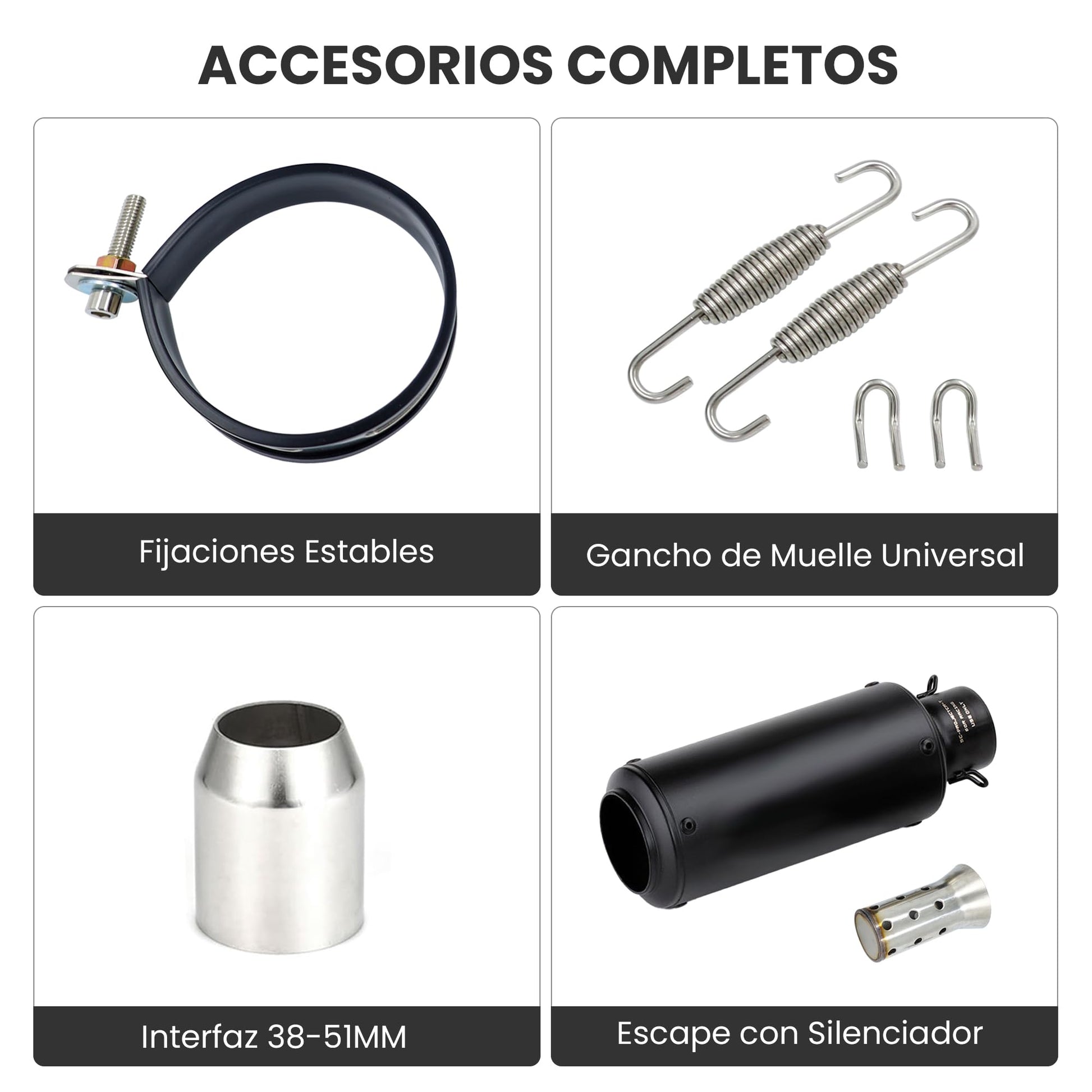 ANMIEN Escape para Moto - Escape para Motocicleta 38-51mm Universal con Silenciador, Tubo Redondo Negro Escape de Moto Deportivo para ATV, AN-YK-HS