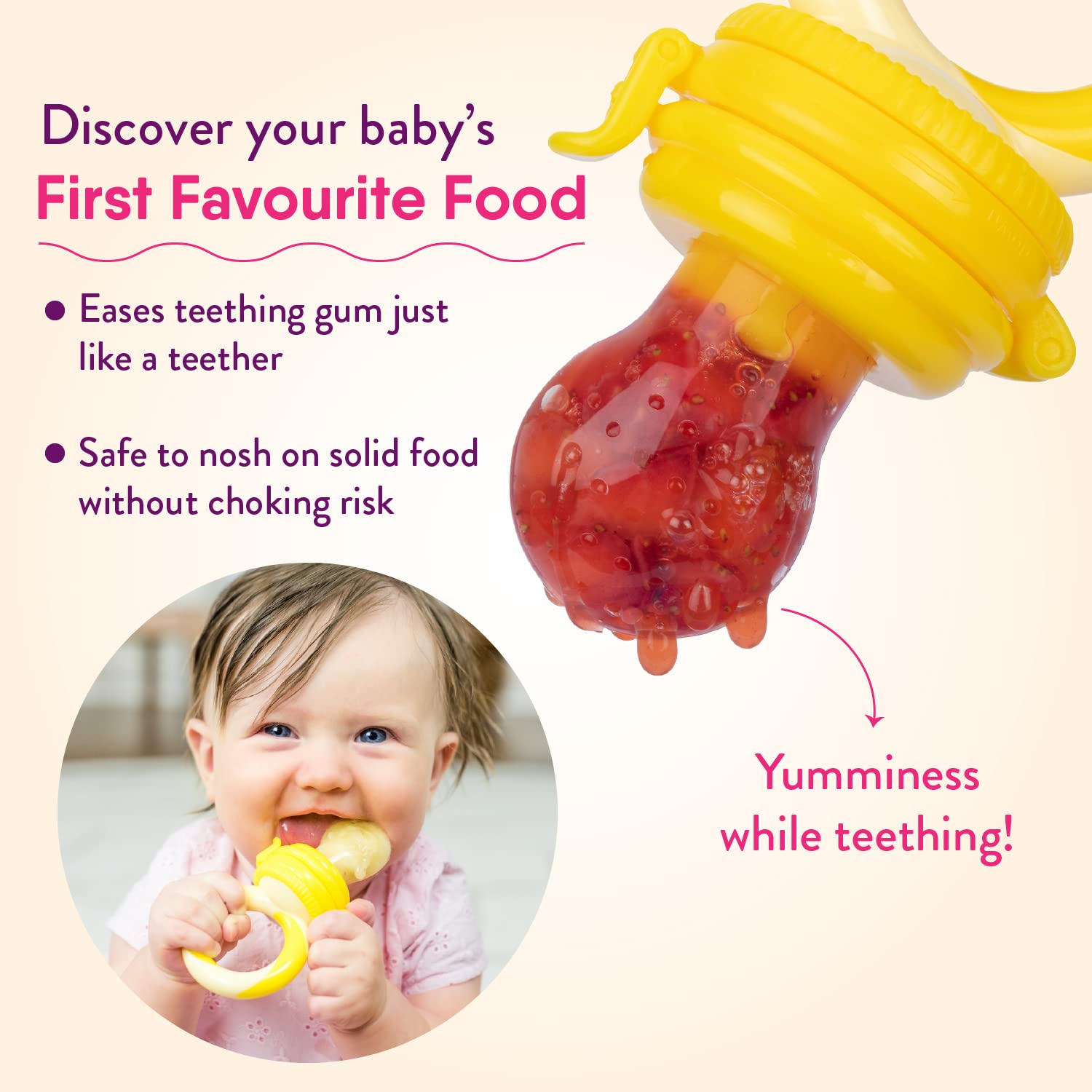 Alimentador antiahogo bebe, chupete fruta bebe de NatureBond (2 piezas), mordedores bebes | Además incluye bolsitas de silicona de todos los tamaños (Peach Pink)