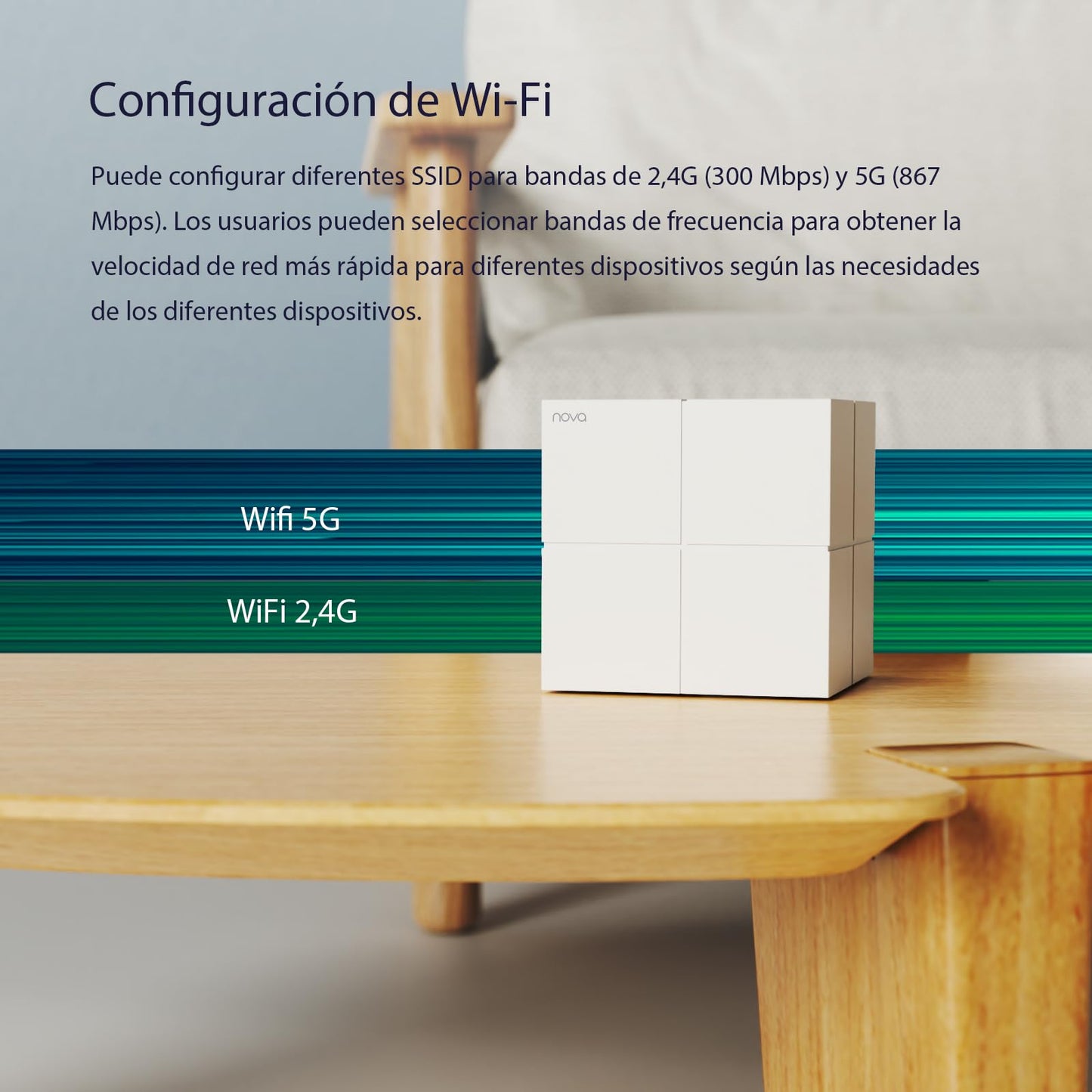 Tenda Nova WiFi Mesh System MW6 - Router WiFi de Malla AC1200, hasta 867 Mbps en 5 GHz, Cubre hasta 350m2, Red de Malla de Doble Banda Gigabit para 90 Dispositivos, Funciona con Alexa, 2-Pack
