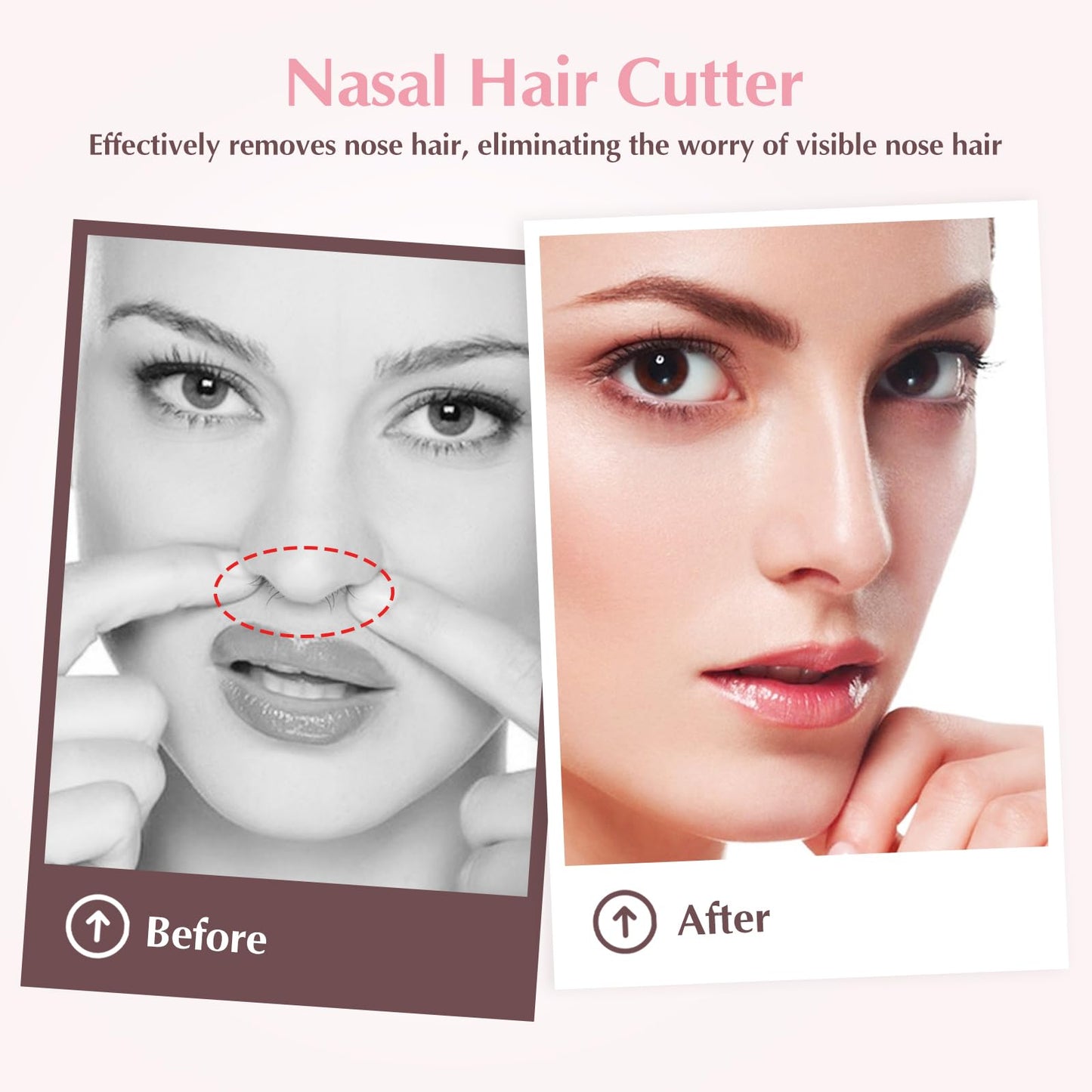 FLATRI - Cortador de pelo nasal 2 en 1, con rotación de 360°, doble cara, manual de recortadora de nariz portátil para mujeres y hombres (rosa)