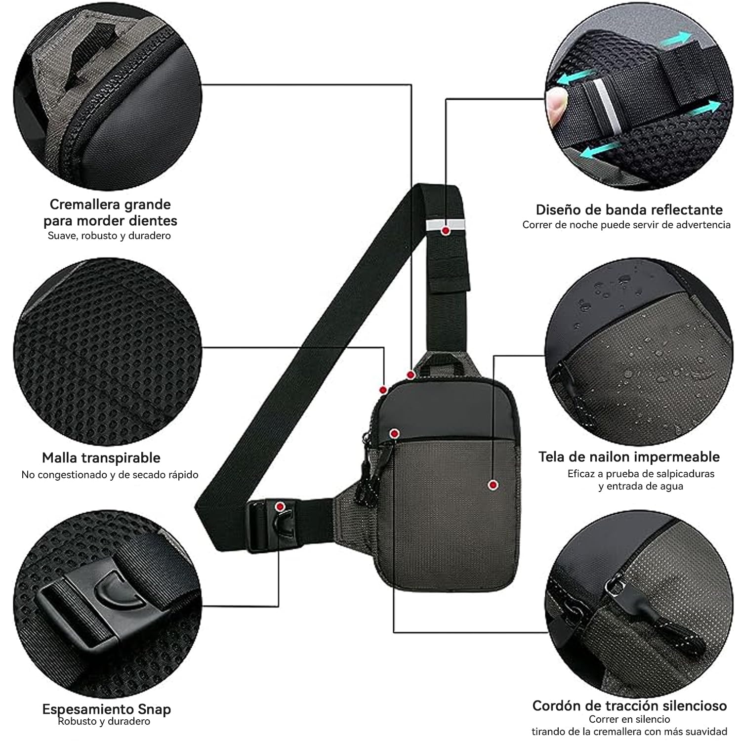 CXJYSD Mini Bolso Cruzado En El Pecho,Para Hombre Y Mujer Con Bolsillos Dobles,Riñonera Impermeable Con Manos Libres,Adecuado Para Deportes Al Aire Libre,Correr Y Viajar (gris-01)
