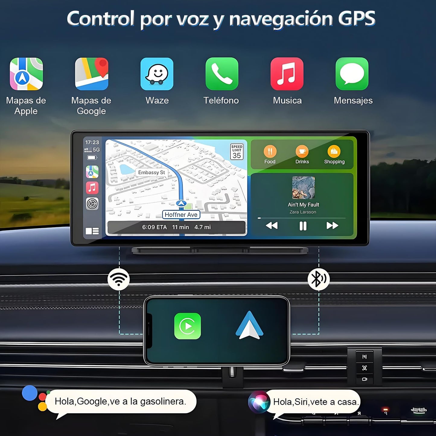 Autoestereos para Carro 10.26", Estéreo Inalámbrico para Coche, Pantalla para Auto, Compatible con CarPlay y Android Auto, Mirror Link, Cámara de Retroceso‌, GPS, FM, BT, WiFi