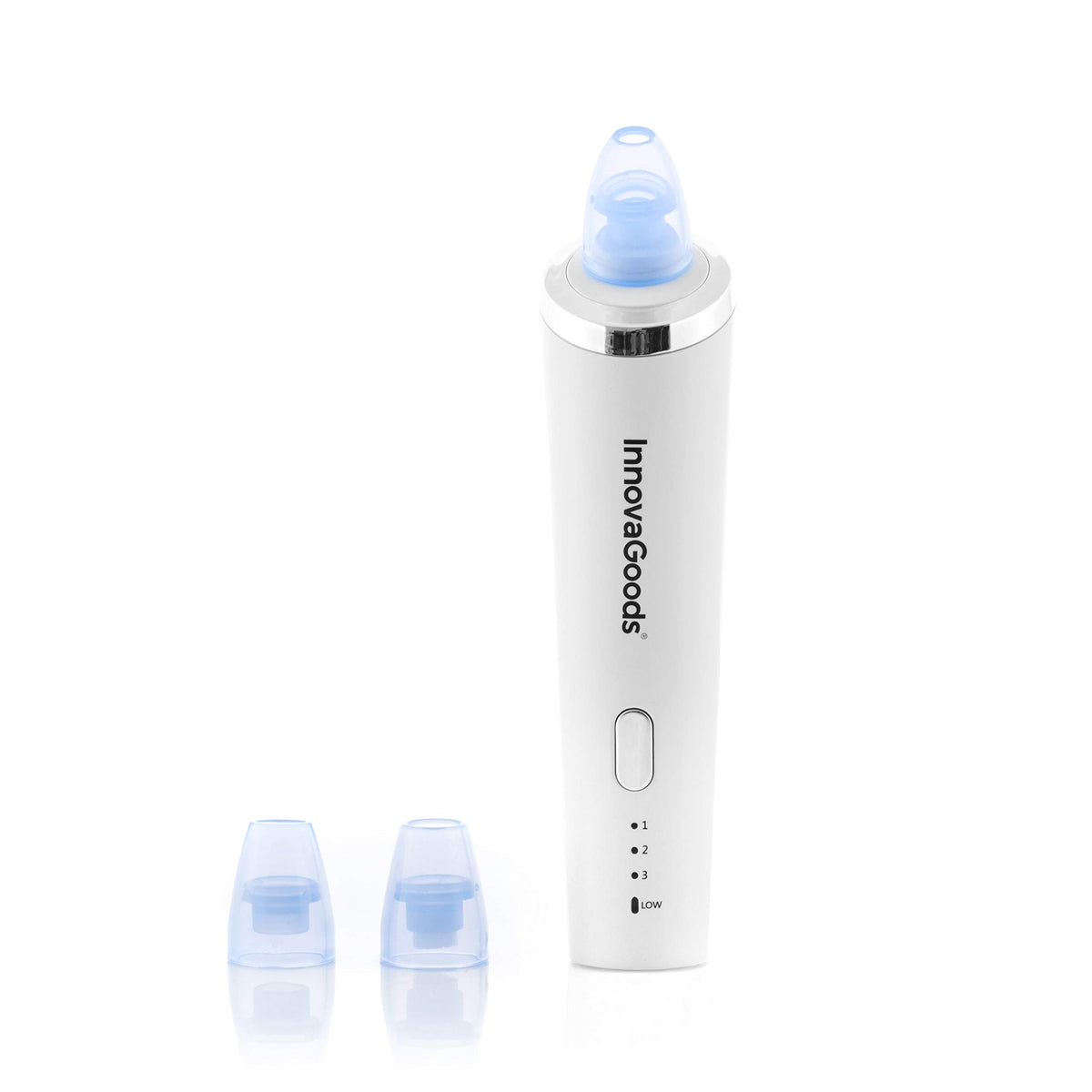 InnovaGoods - Limpiador Facial Eléctrico de Puntos Negros e Impurezas Recargable USB con 3 Cabezales Intercambiables, Removedor Aspirador de Puntos Negros, Limpiador de Poros