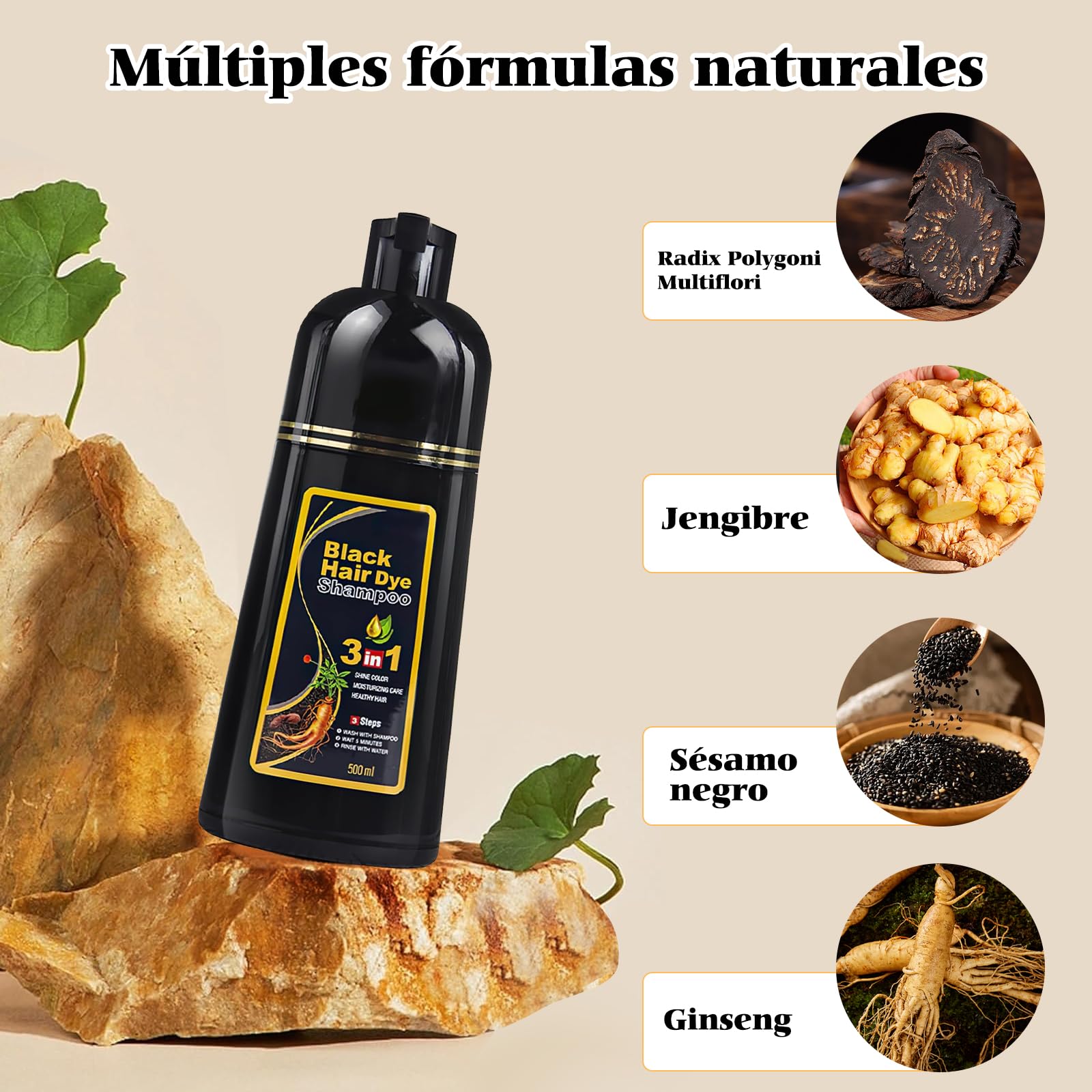 Champú Instant Hair Color para Cabello,Champú para Teñir el Cabello,Cobertura 100% de Canas,Champú para Teñir el Cabello Negro 3 en 1,Coloración a Base de Hierbas en Minutos para Mujeres y Hombres,Castaño Marron