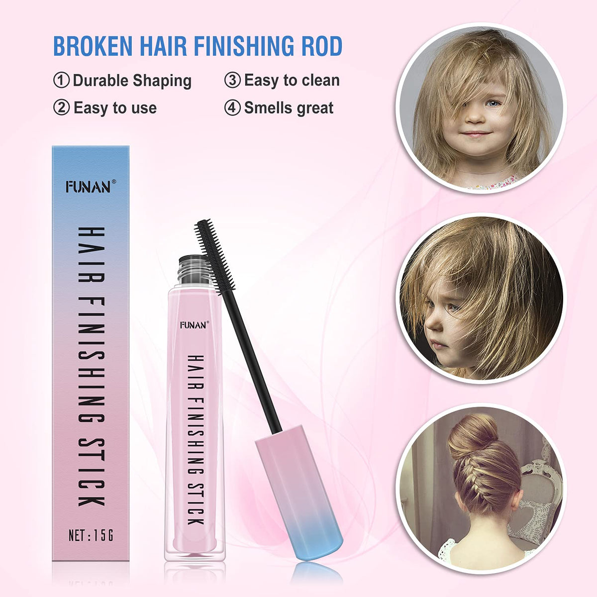 FUNAN 2 barras de acabado de cabello, para cabello pequeño roto, barra de acabado de cabello roto, naturalmente refrescante, no graso y no pegajoso