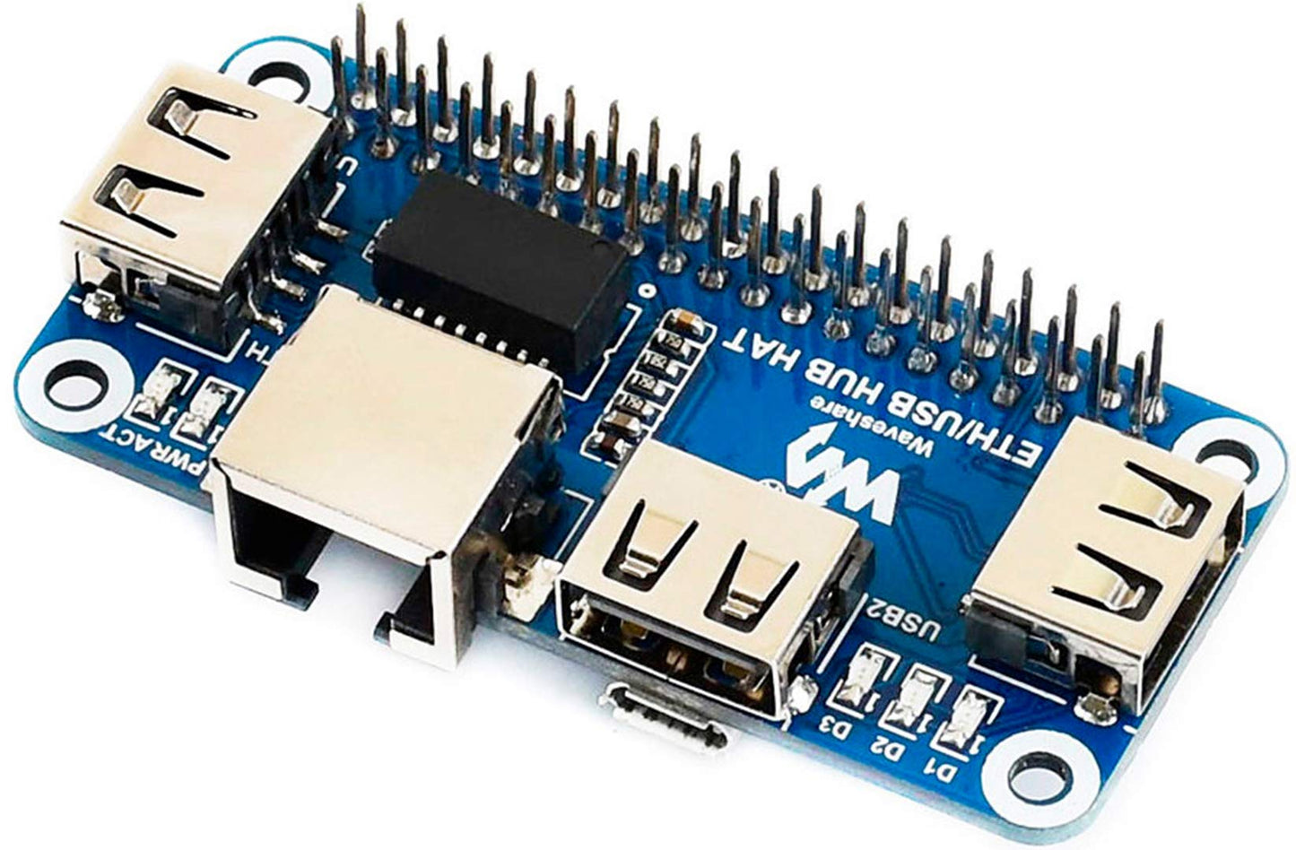 Placa de Expansión Ethernet USB HUB HAT Raspberry Pi con Puerto RJ45 y Puertos USB