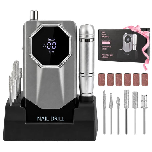 Esmerl para Uñas Eléctrica,Drill para Uñas Profesional 45000 rpm de Velocidad Ajustable con base de soporte,6 Drill Multifunción,Drill para Uñas Profesional de bajo ruido para uso doméstico y salón.