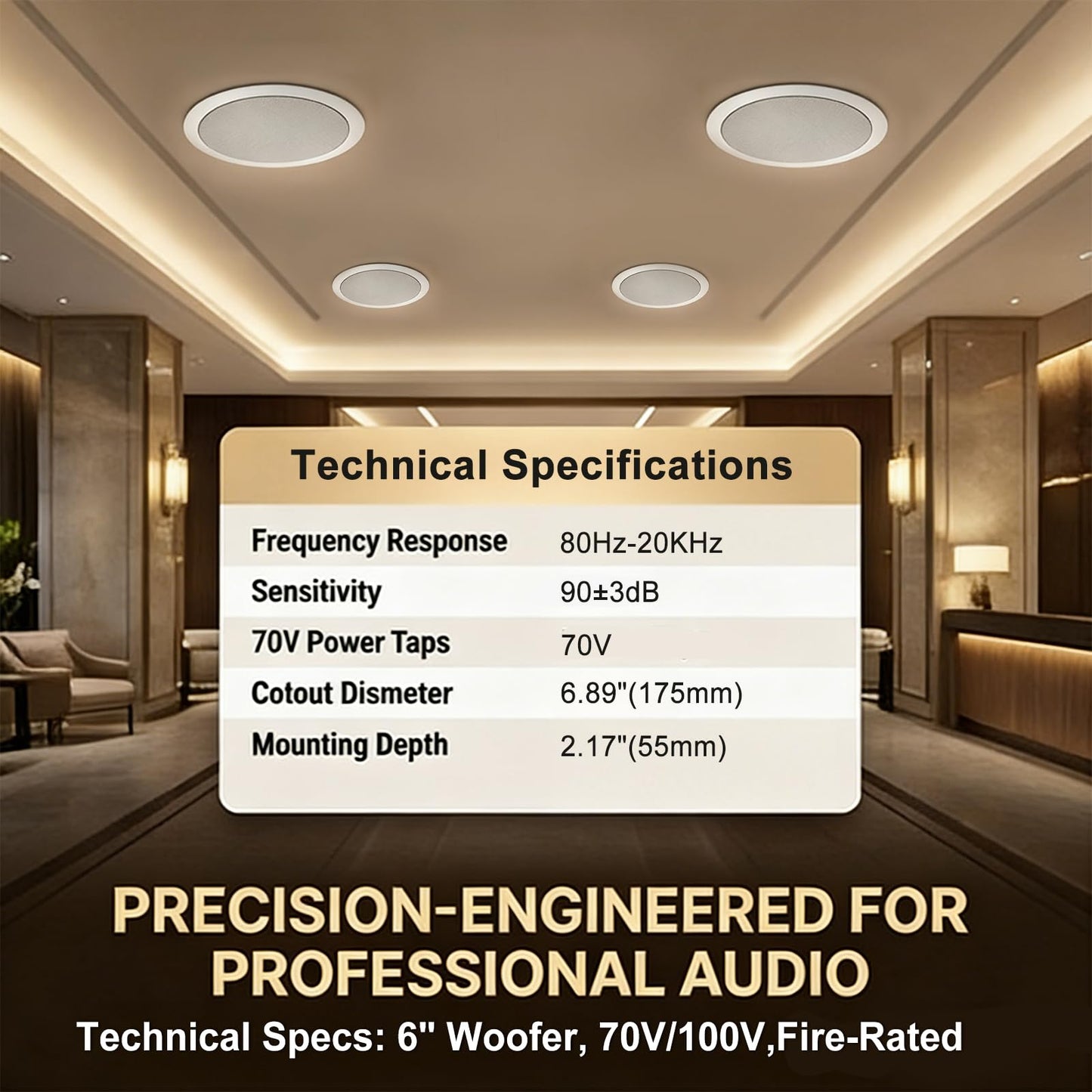 STUDIOFINIX - Altavoz de techo comercial de 6 pulgadas, 70 V, 3 W/7.5 W/15 W de potencia, respuesta de frecuencia de 80 Hz-20 KHz, altavoz PA de montaje en techo para restaurantes y oficinas (2 pares)