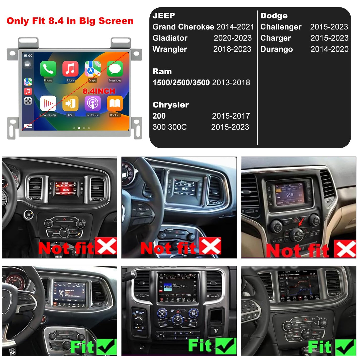 Radio de actualización 5GWiFi para Jeep Grand Cherokee 2014-2021, Dodge RAM 1500/2500/3500 2013-2018, Dodge Challenger Charger Durango 2015-2023, visualización táctil estéreo para coche Carplay GPS