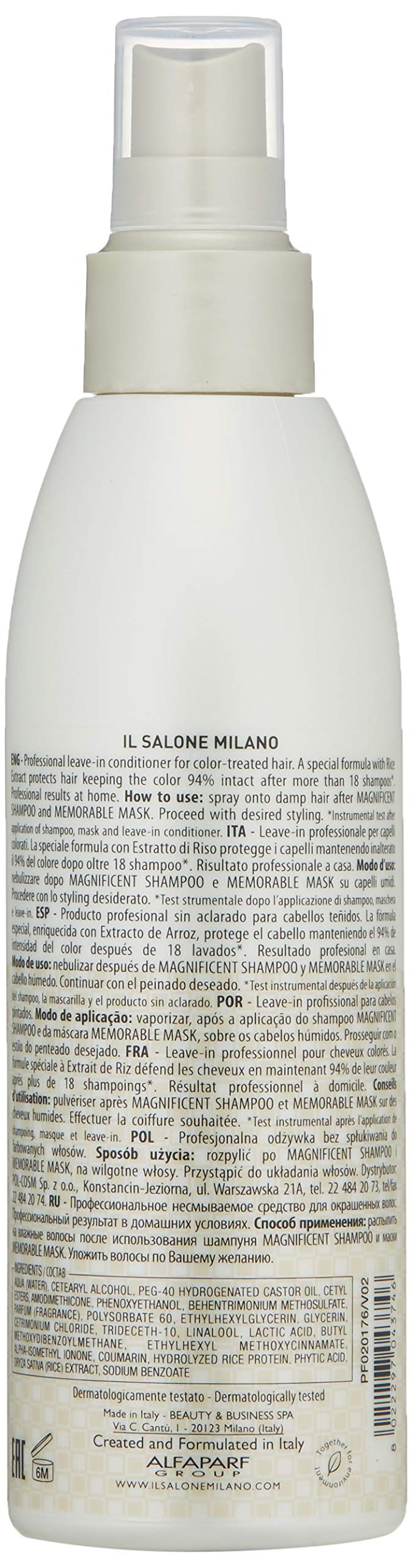 Il Salone Milano Professional Eternal Leave-in Spray for Color Treated Hair - Protects and Prolongs Color - Premium Quality - 6.76 Fl. Oz. / 200ml