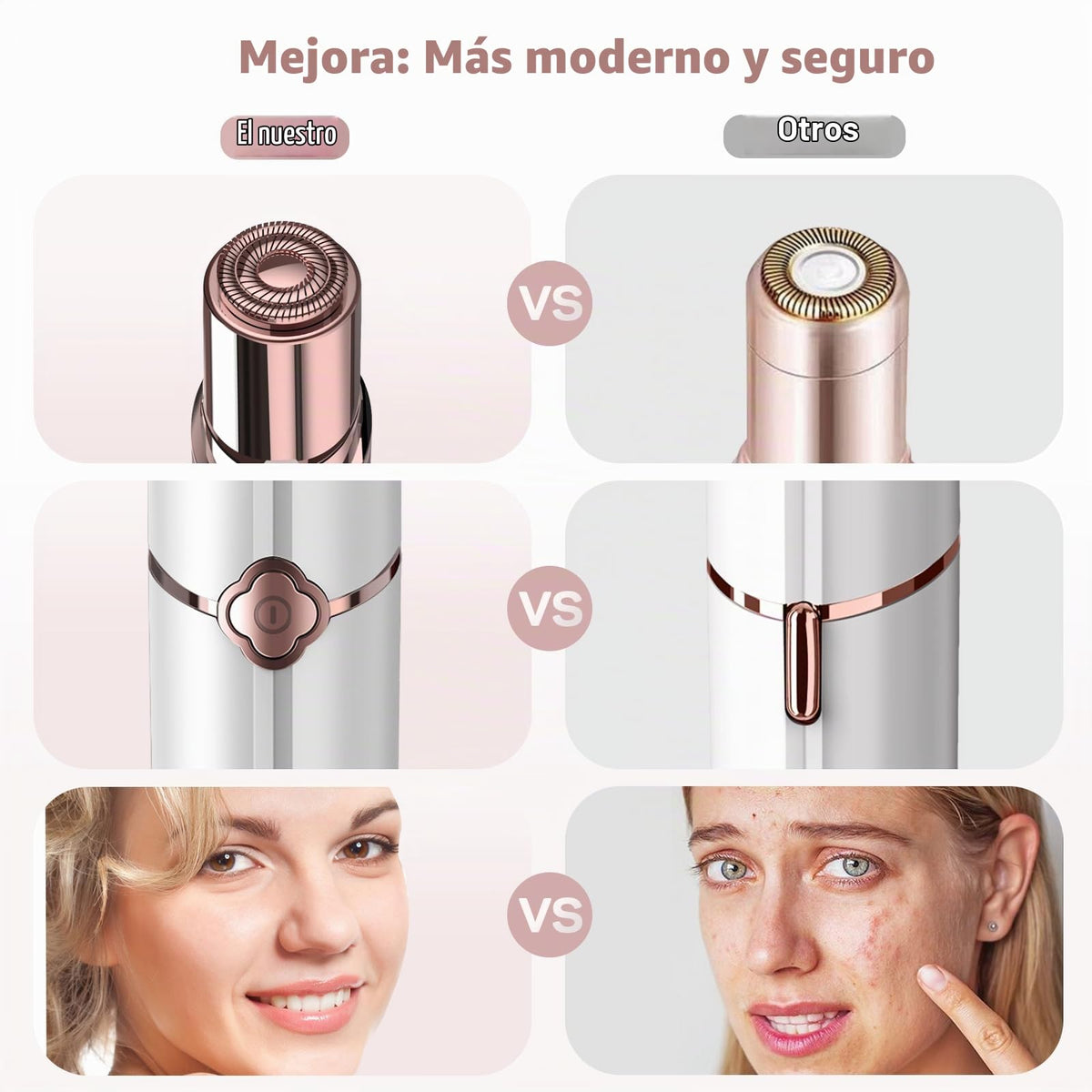 Removedor de vello facial para mujer, dispositivo de depilación recargable, depiladora para mujer, para cara, incluye 2 cabezales de repuesto, afeitadoras indoloras, para labios, bigote, barbilla