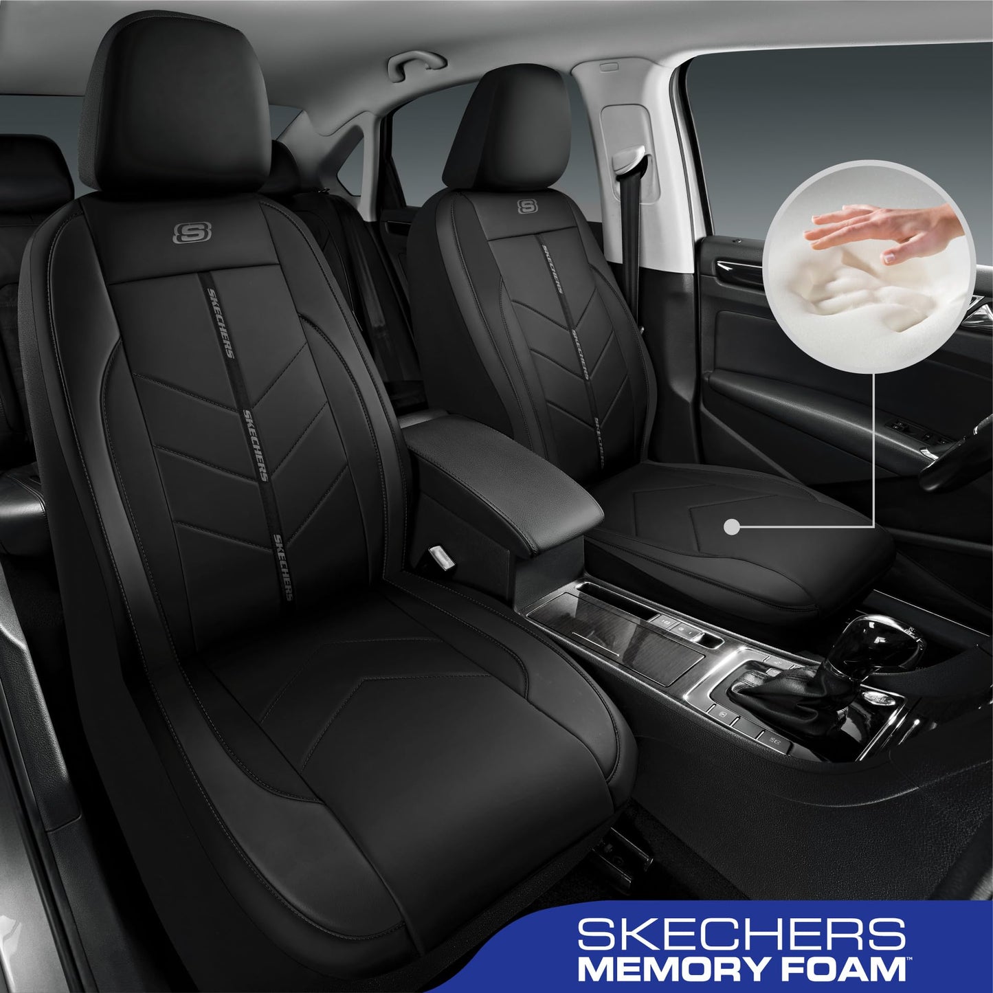 Skechers Fundas de asiento de coche, lujosas fundas de asiento de cuero sintético, protector de asiento de coche impermeable antideslizante para asientos delanteros, accesorios de coche compatibles
